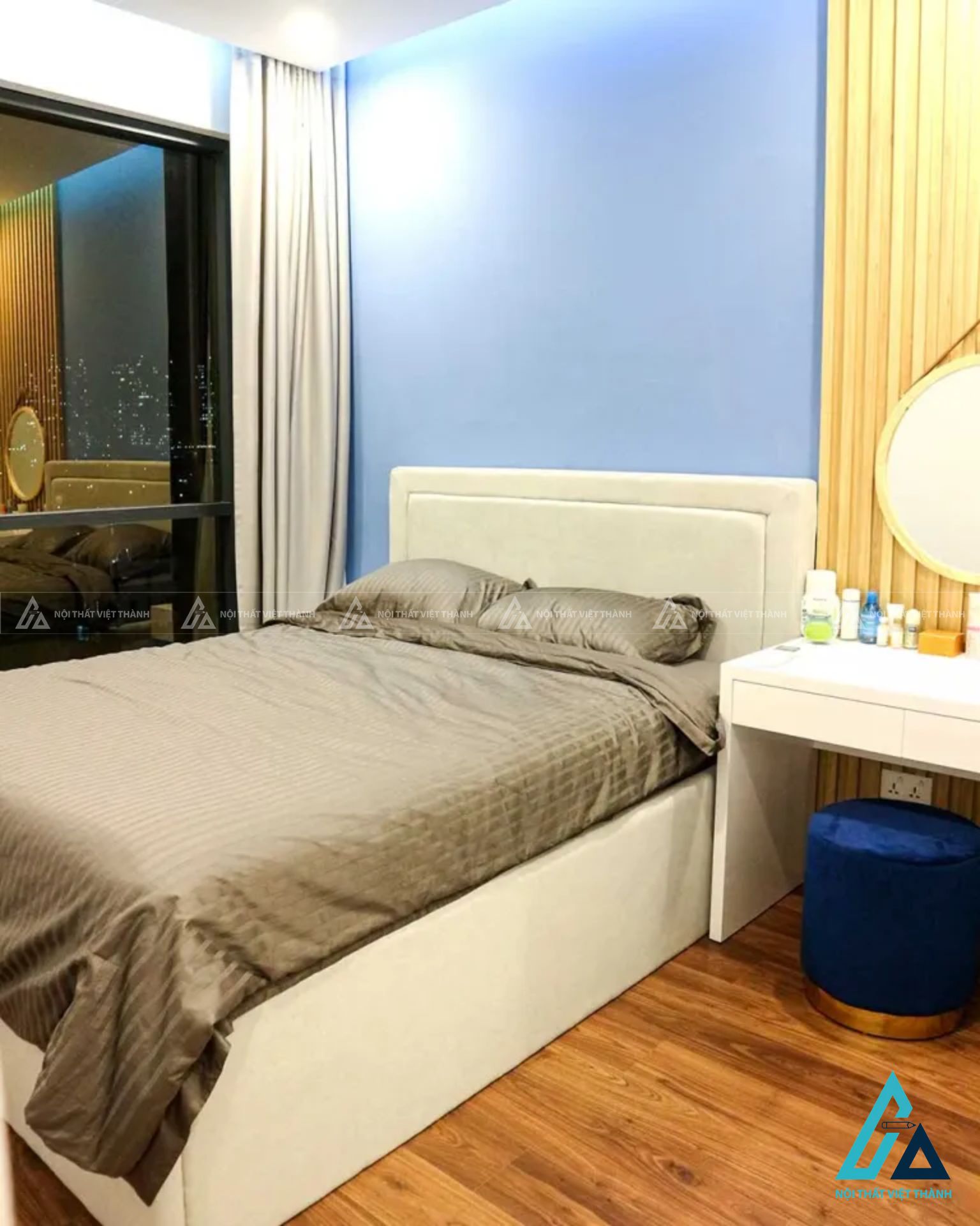 Bộ nội thất phòng ngủ phong cách bắc âu tích hợp bàn trang điểm treo gương 3