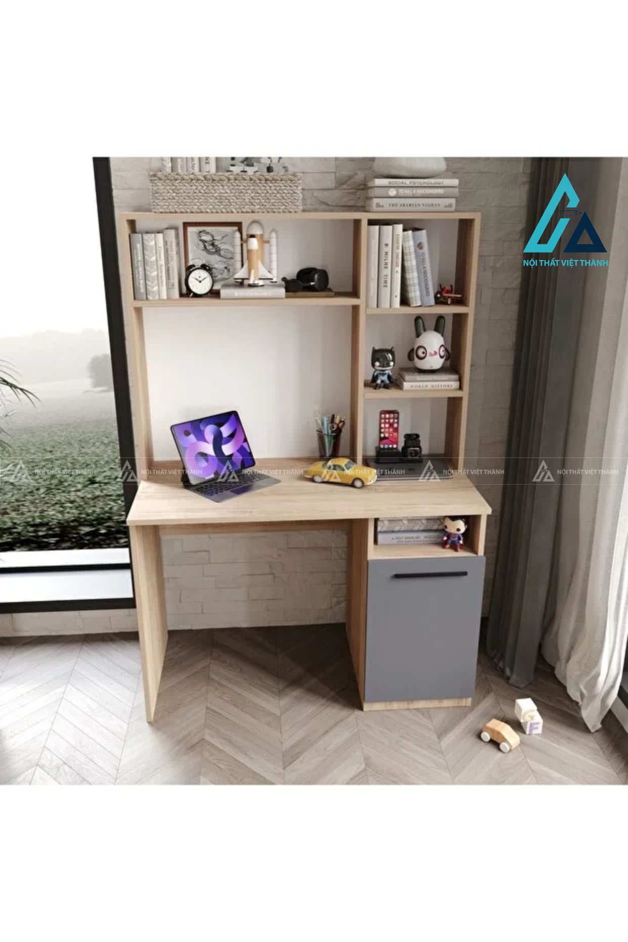 Combo phòng ngủ cho bé thiết kế bo tròn tích hợp bàn học và tủ gương 3