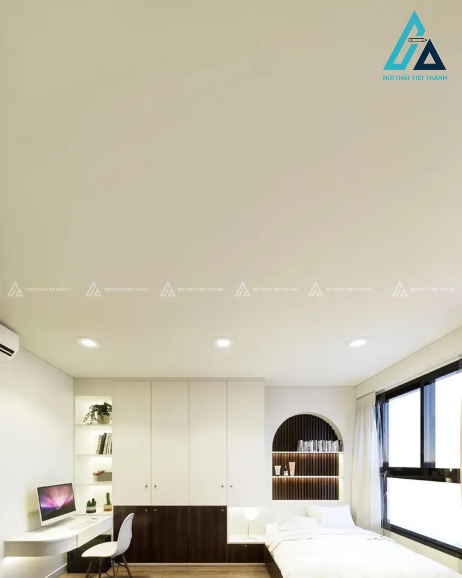 Combo phòng ngủ đương đại tích hợp giường dạng phản và kệ sách vòm 3