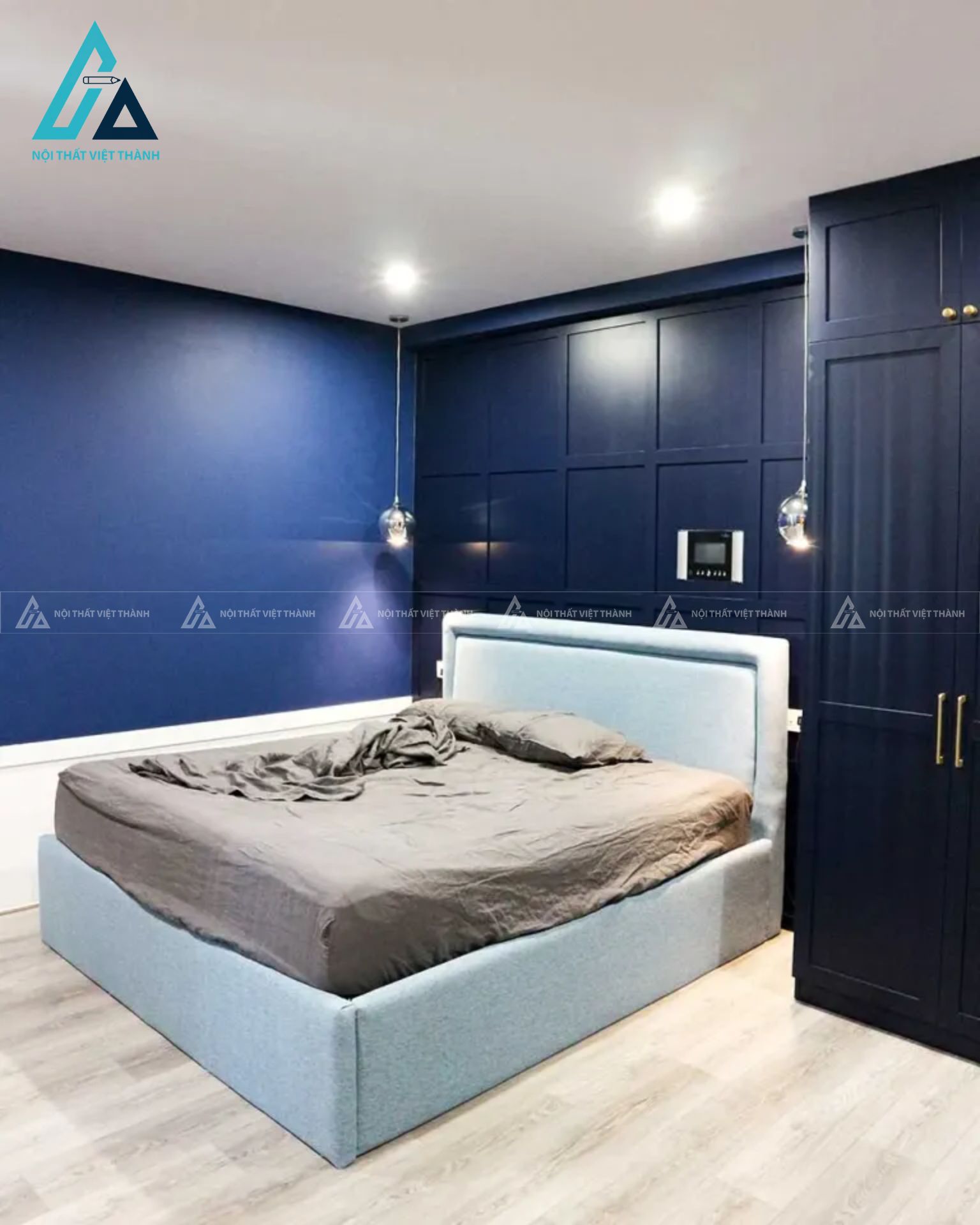 Combo phòng ngủ tối giản tích hợp giường bọc nệm và bàn trang điểm nhỏ 3