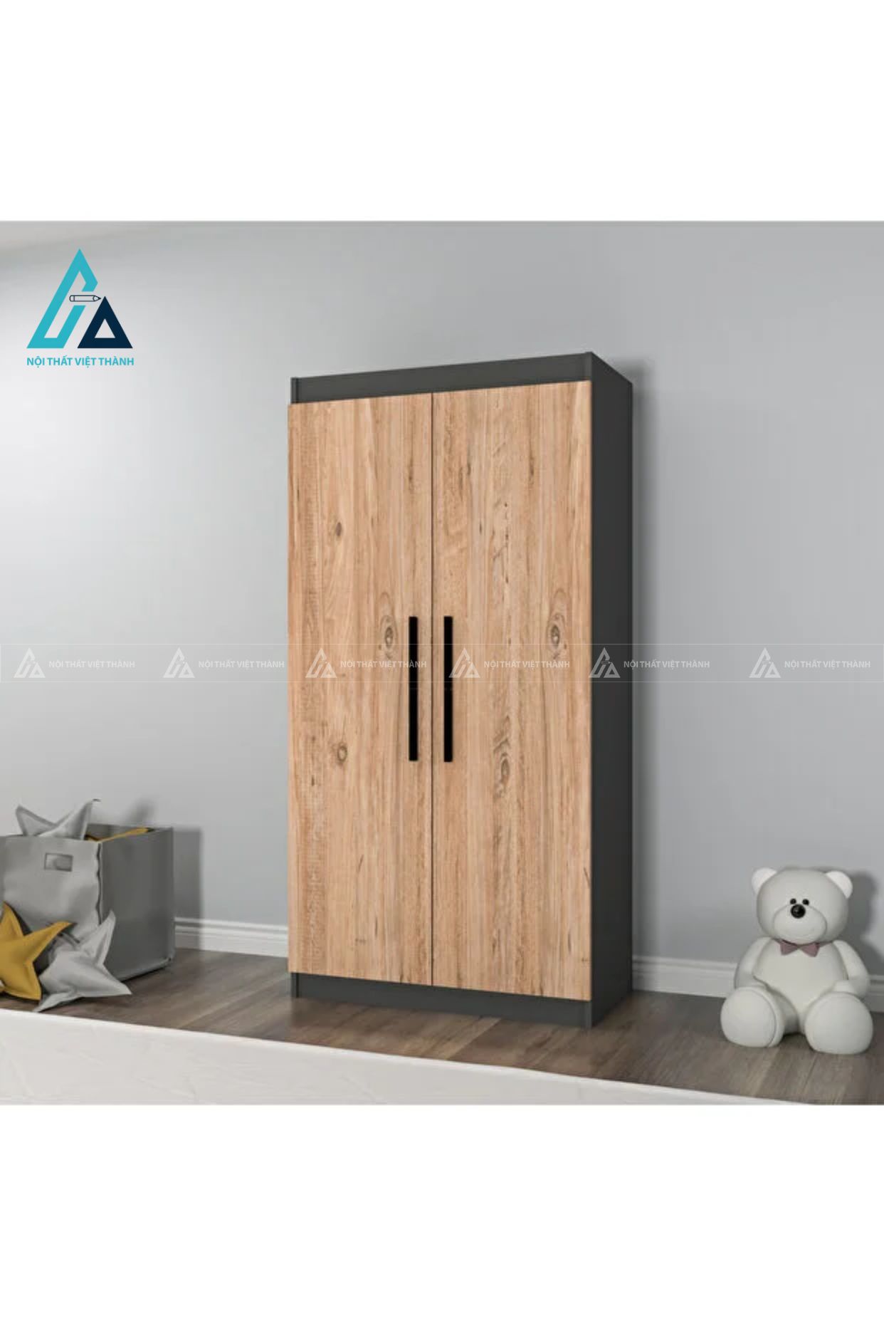 Combo phòng ngủ thiết kế giường hộp ngăn kéo liền bàn học và tủ quần áo 3
