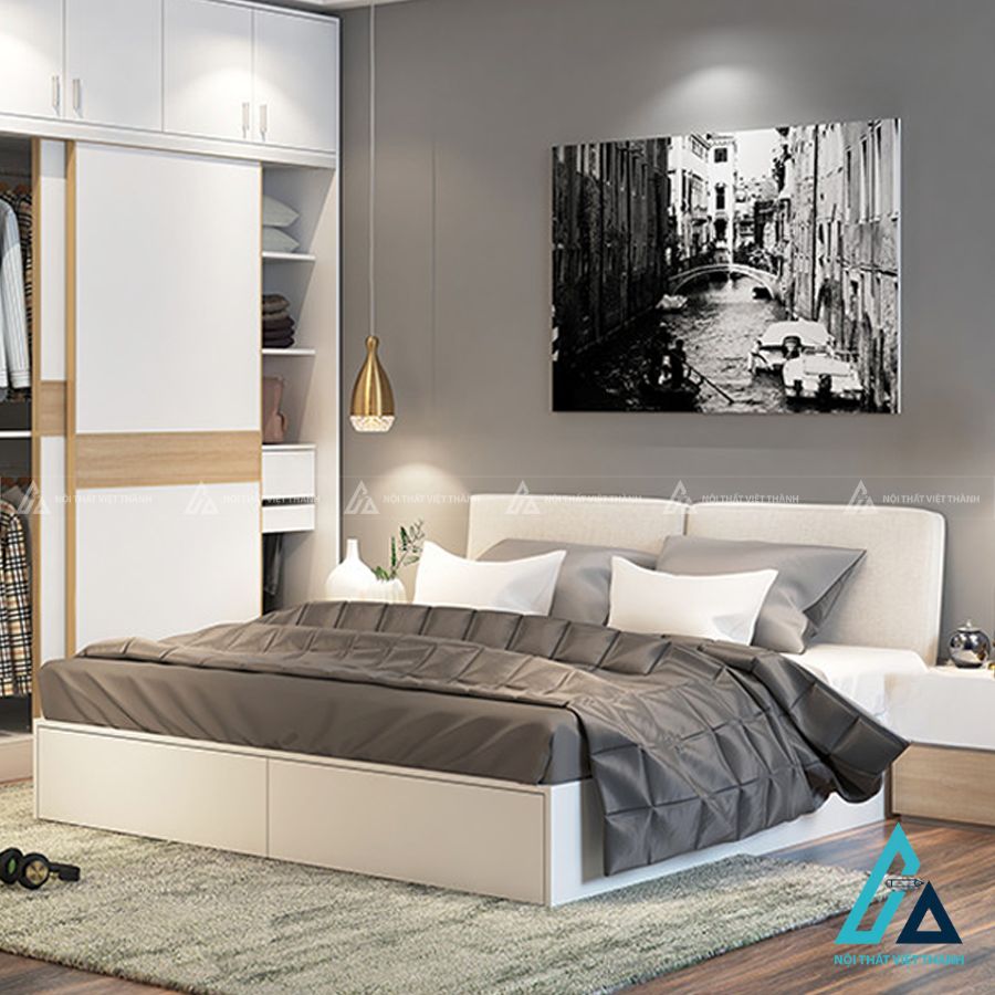 Combo phòng ngủ hiện đại tích hợp giường hộp và tủ kịch trần có kệ góc 3