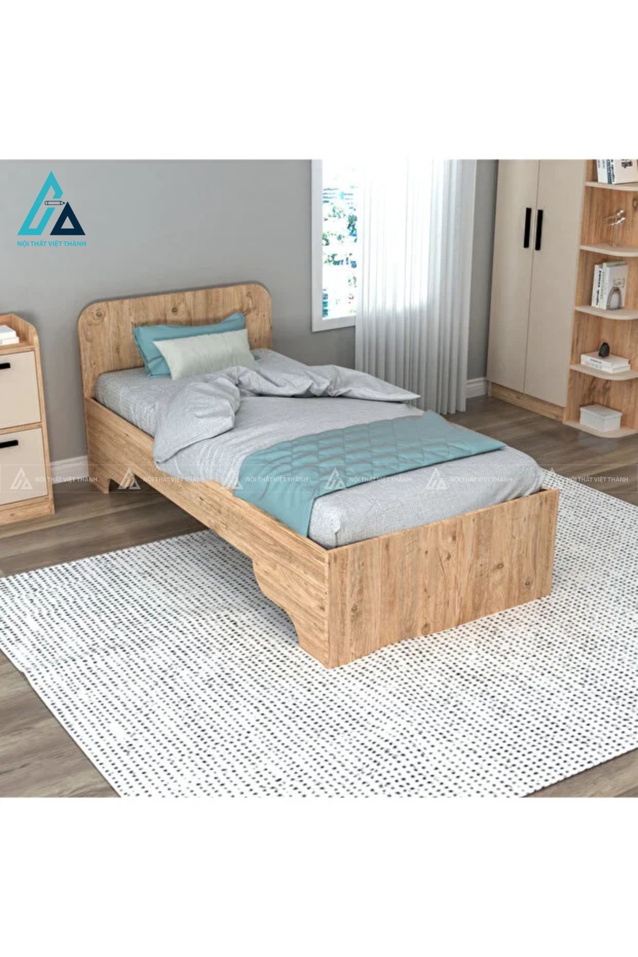 Combo phòng ngủ gỗ thiết kế kệ góc trang trí kết hợp bàn tiện lợi 3