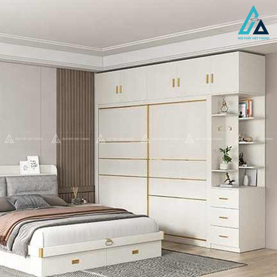 Combo phòng ngủ gỗ hiện đại tích hợp giường có hộc kéo và tủ kịch trần 3