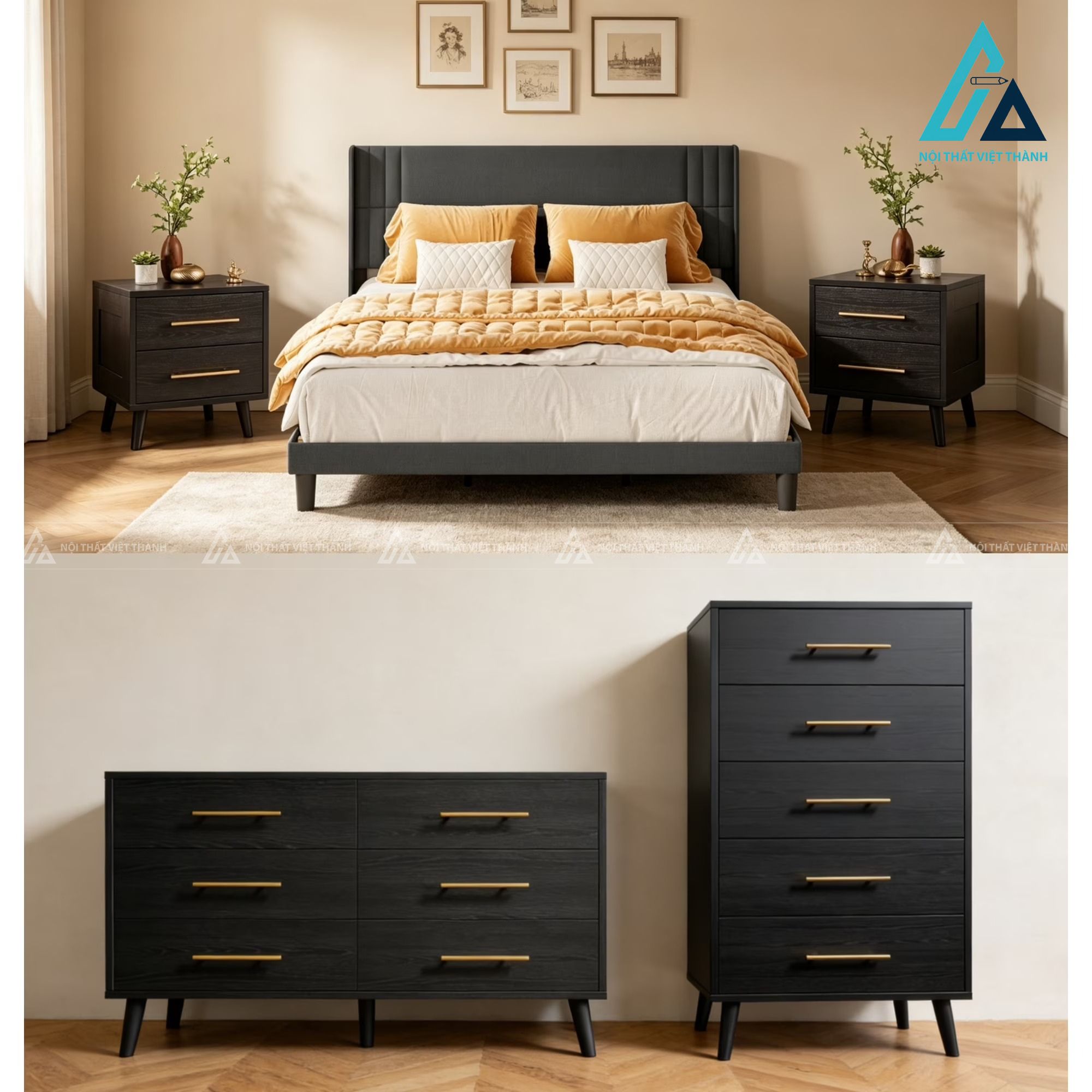 Combo phòng ngủ hiện đại tích hợp tab đầu giường thông minh đa năng