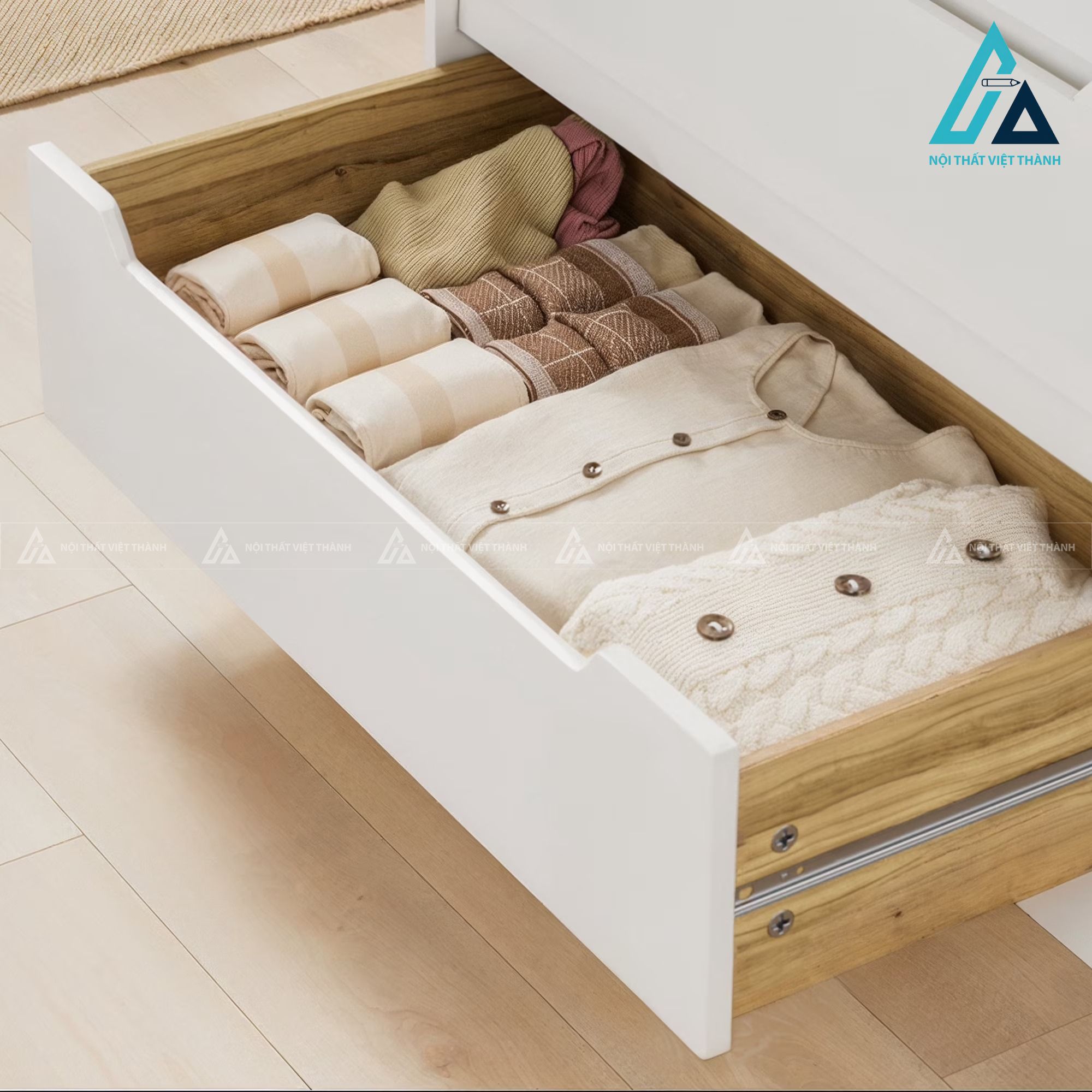 Combo nội thất phòng ngủ đa năng tích hợp hệ tủ kệ lưu trữ thông minh 4