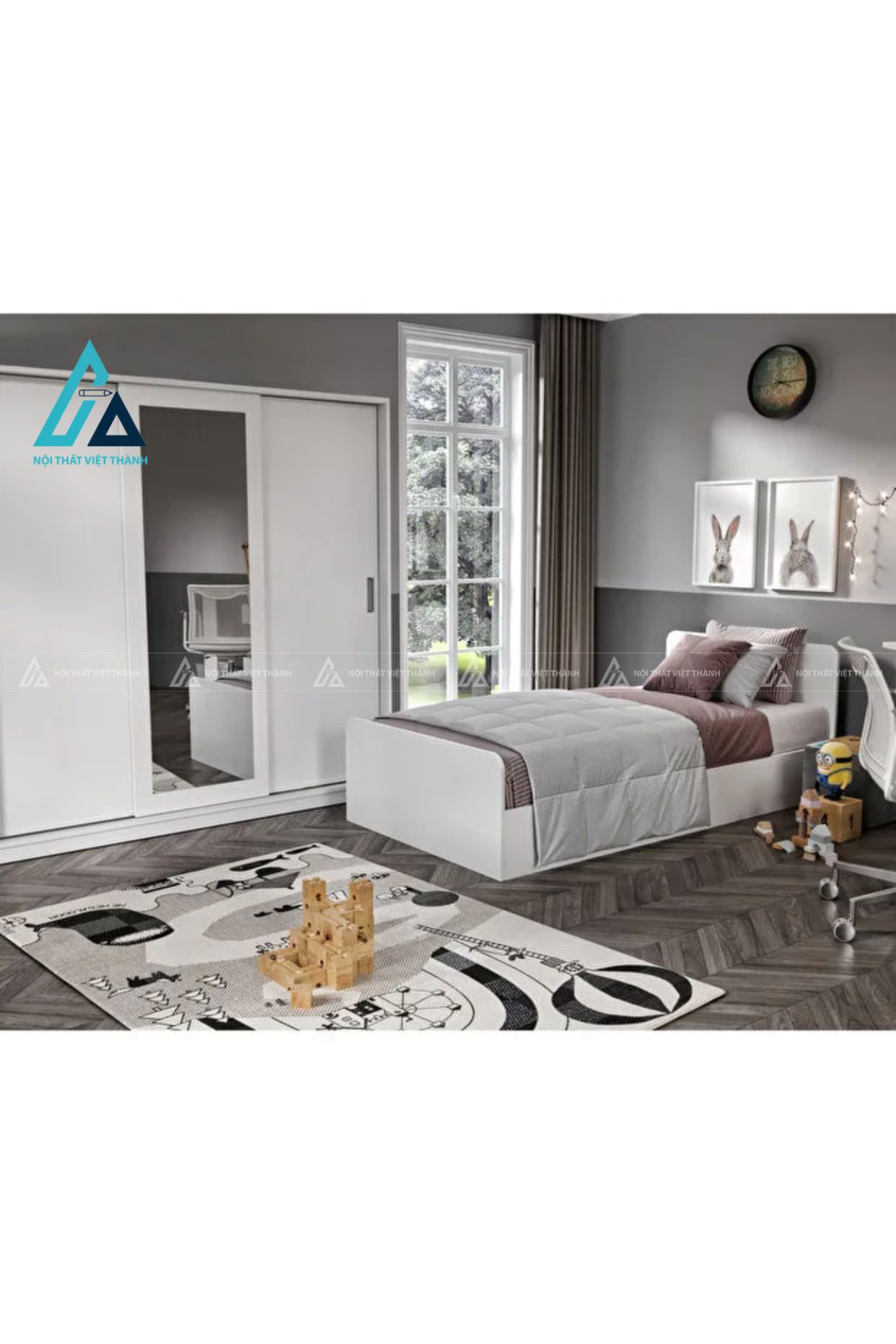 Combo phòng ngủ phong cách tối giản có tủ áo kịch trần và giường bệt 3