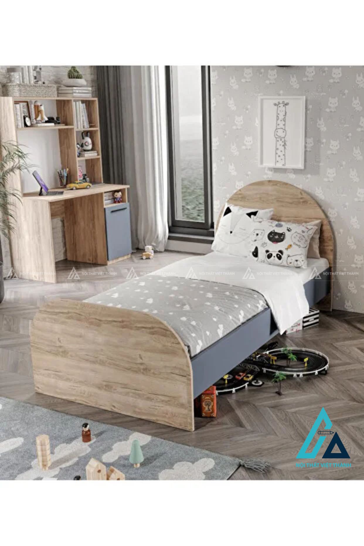 Combo phòng ngủ cho bé thiết kế bo tròn tích hợp bàn học và tủ gương 4