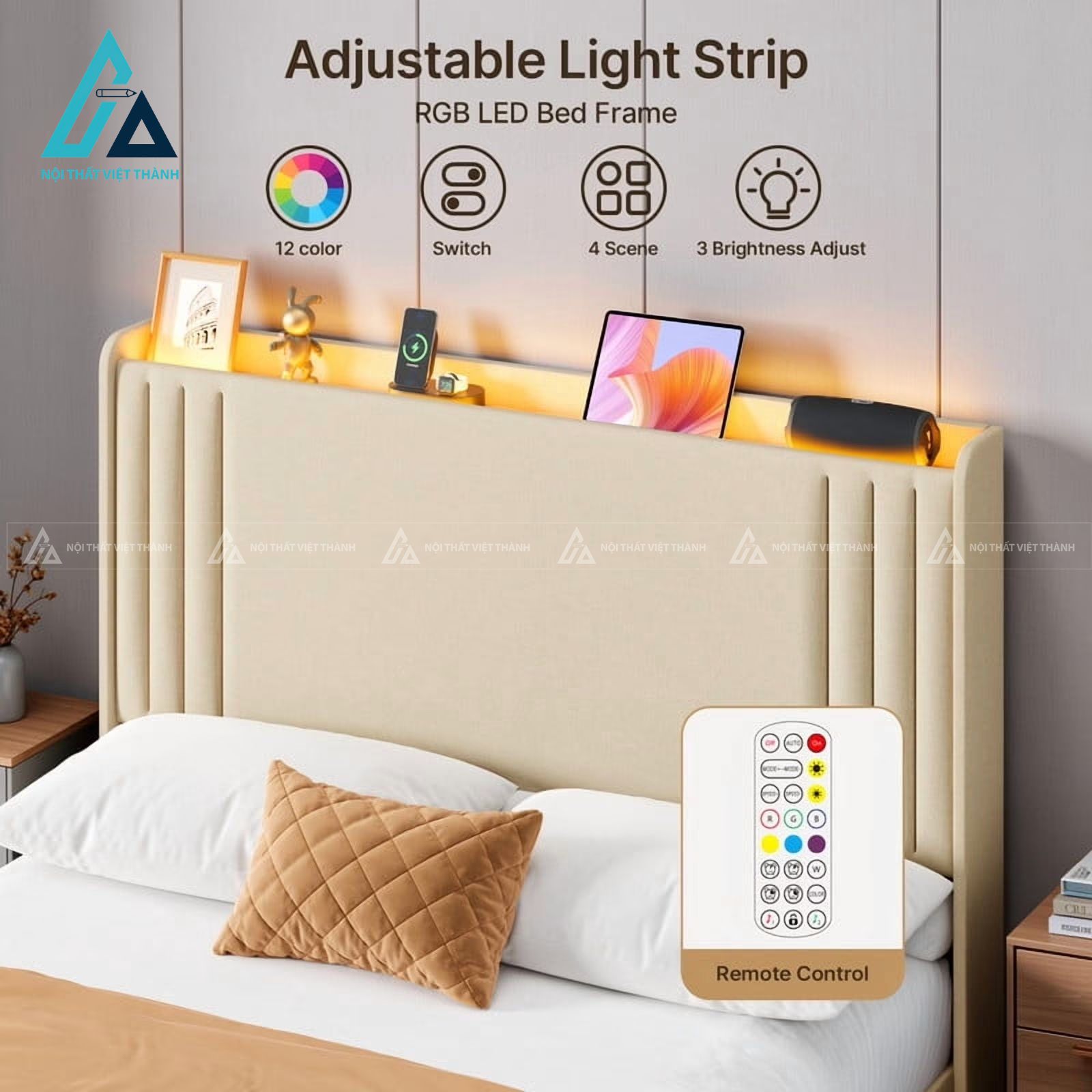 Combo phòng ngủ hiện đại tích hợp đèn led đầu giường tiện nghi 4