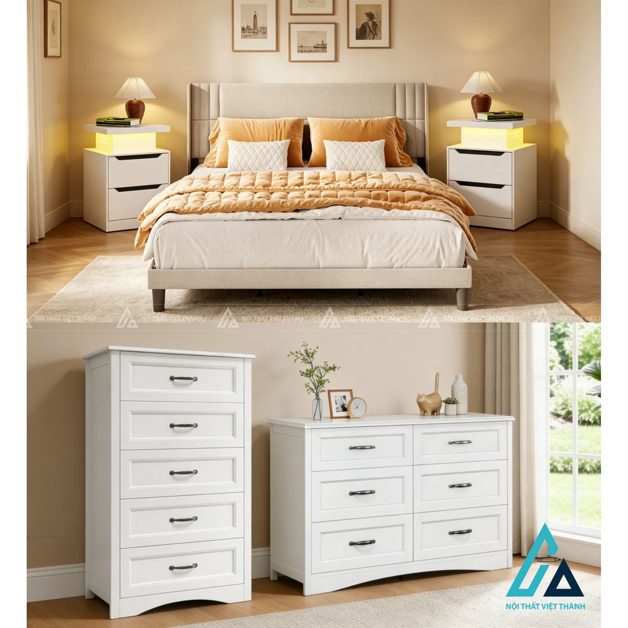 Combo phòng ngủ hiện đại tích hợp tab đầu giường thông minh đa năng 4