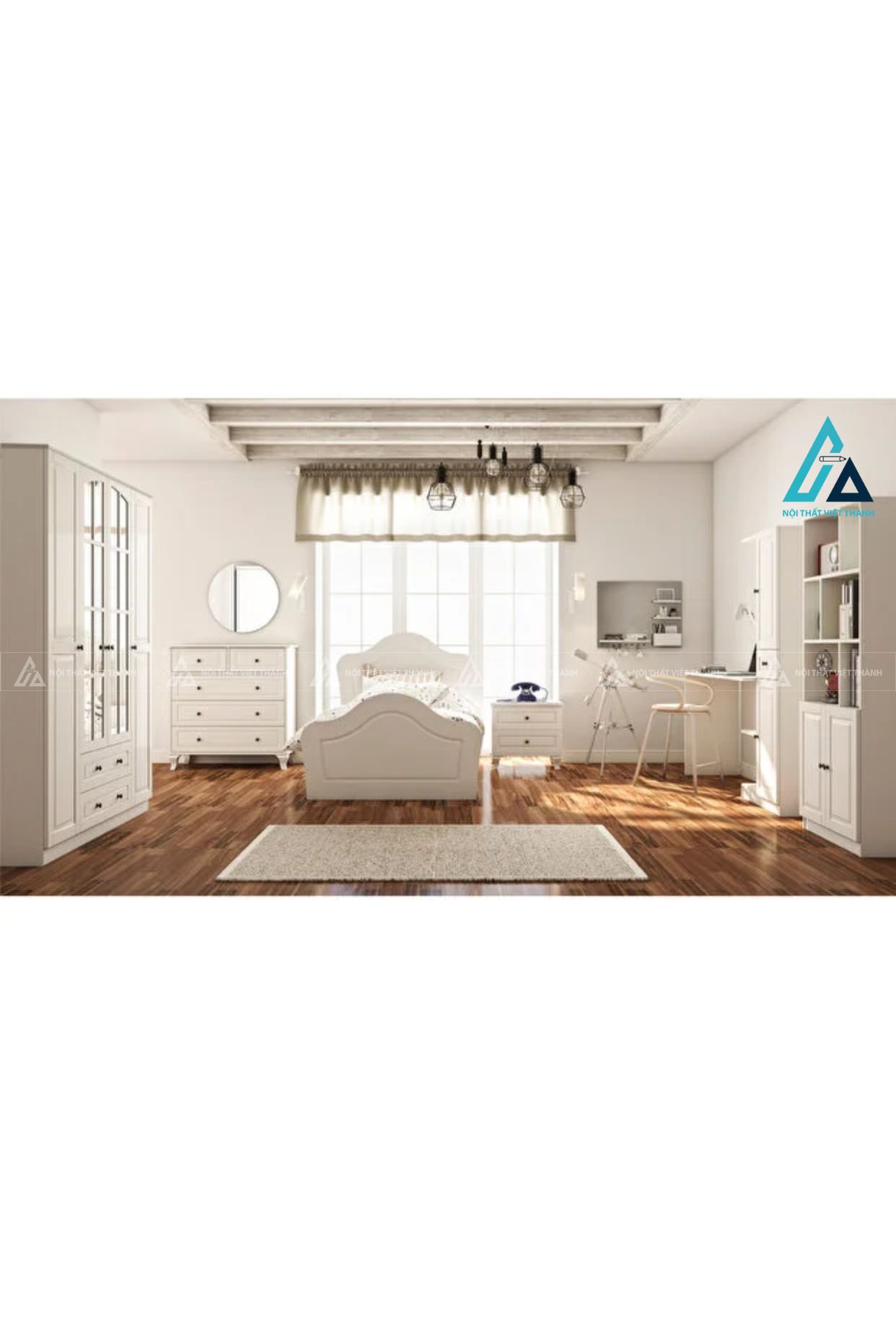 Combo phòng ngủ gỗ dễ thương tuổi teen phong cách đồng quê