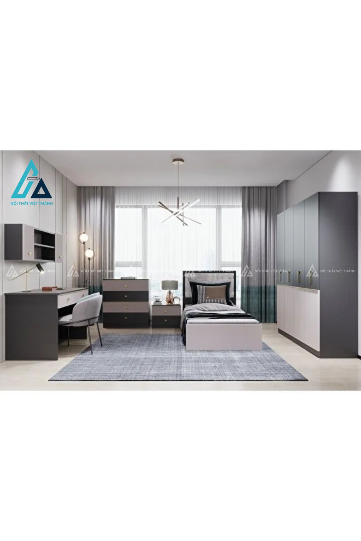 Combo phòng ngủ hiện đại tích hợp bàn học và tủ quần áo đa năng