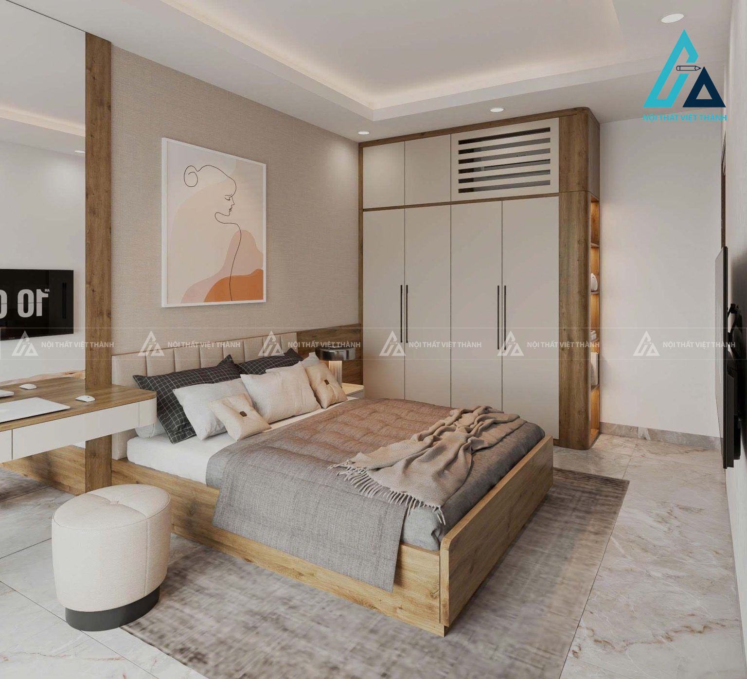 Combo phòng ngủ biệt thự hiện đại tích hợp bàn trang điểm và tủ quần áo 4