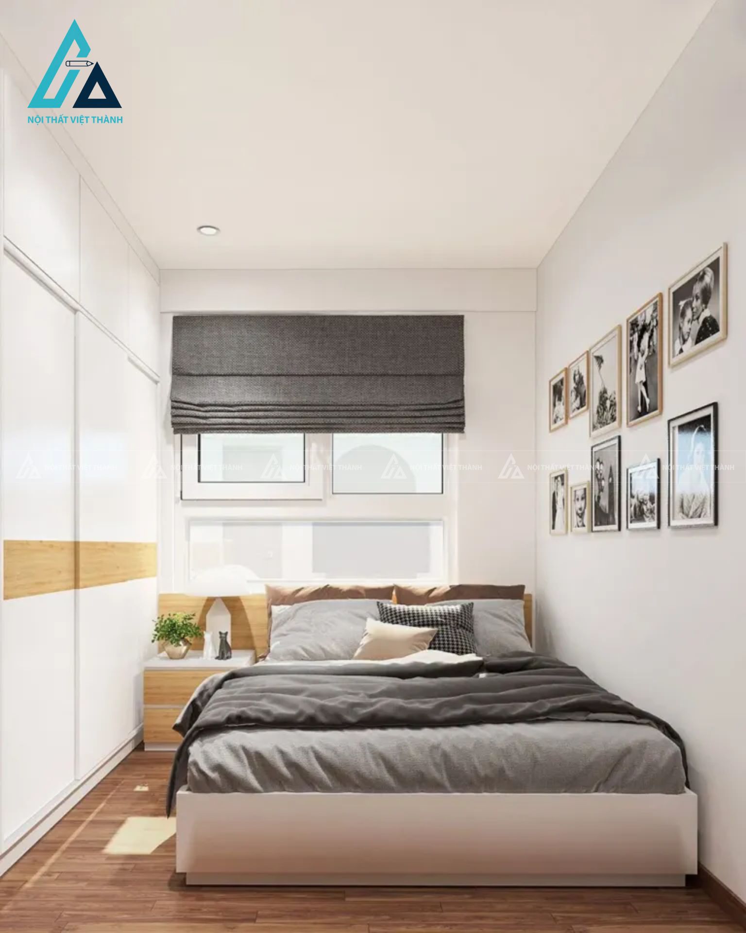 Combo phòng ngủ tích hợp tủ quần áo kịch trần và kệ trang trí bo góc 5
