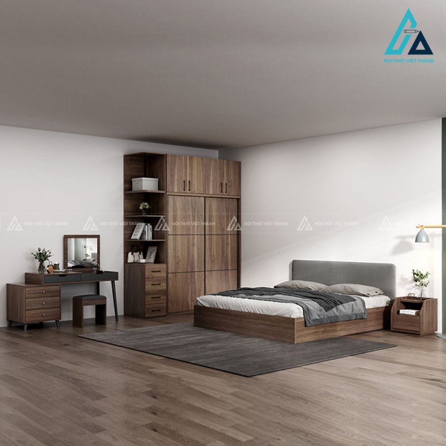 Combo phòng ngủ hiện đại tủ nhiều cánh và bàn làm việc tiện ích