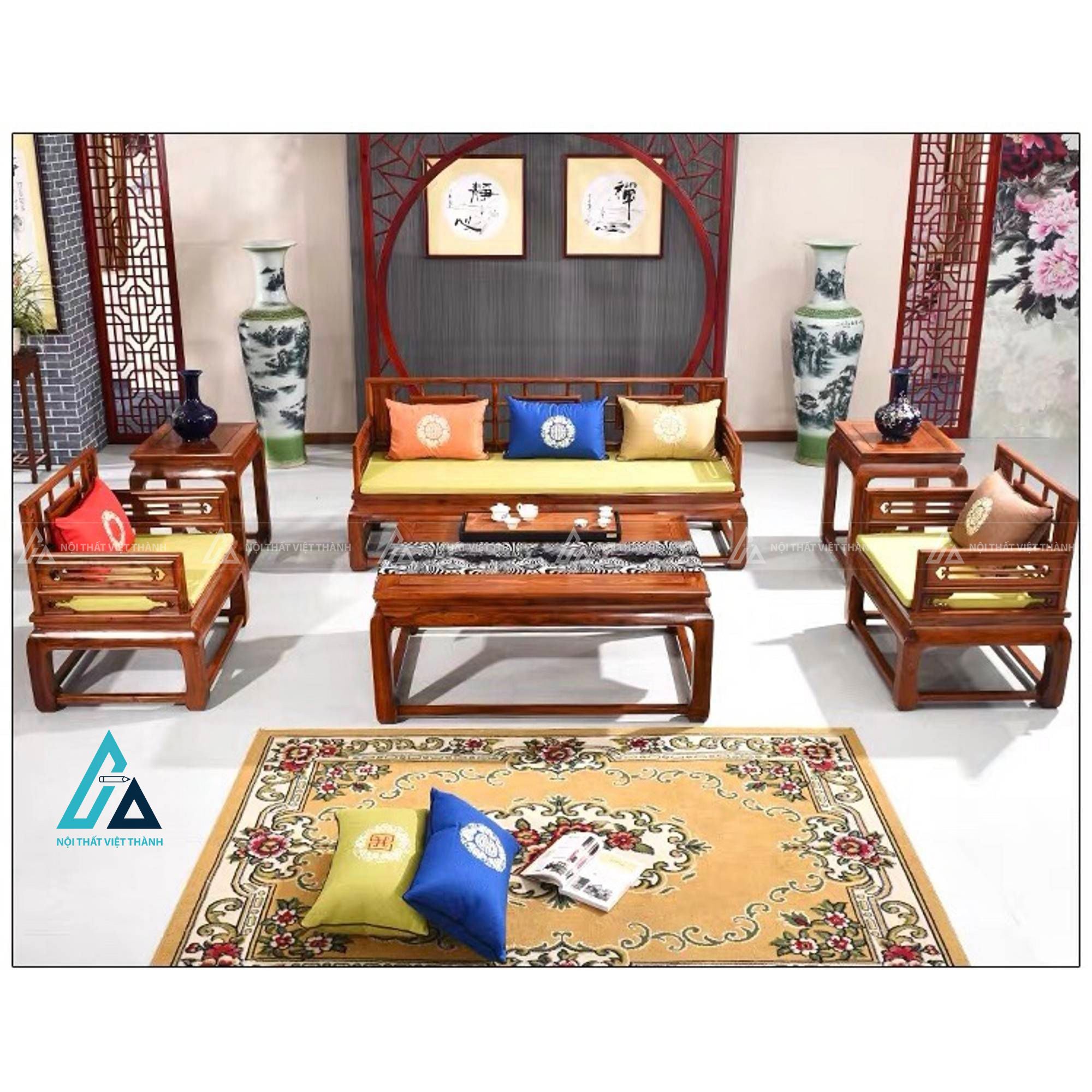 Bộ salon gỗ thiết kế chạm trổ tinh tế cho phòng khách sang trọng 1