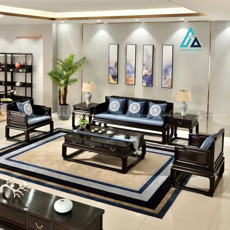 Bộ salon gỗ phối đệm xanh tinh tế cho không gian tiếp khách 1