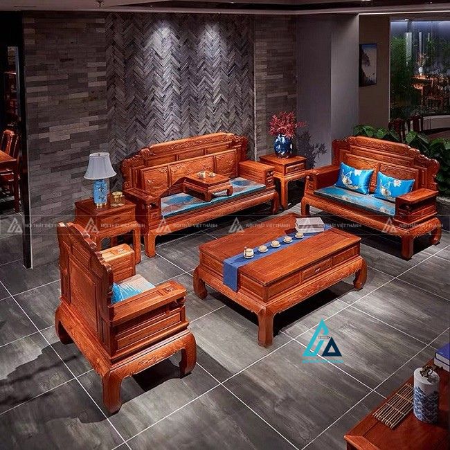 Bộ salon gỗ thiết kế chân cong vững chãi tối ưu diện tích