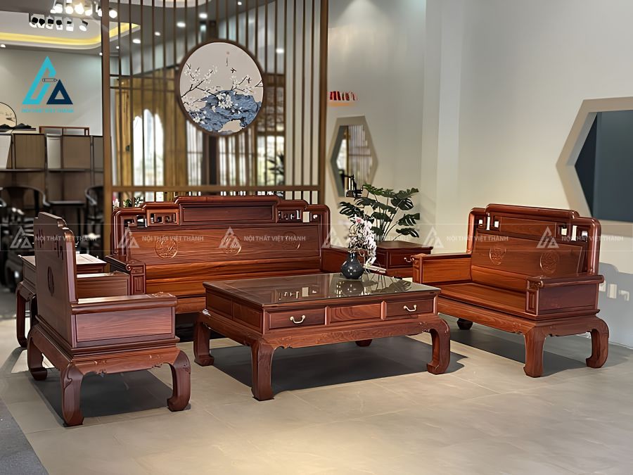 Bộ salon gỗ thiết kế sang trọng tối ưu công năng phòng khách