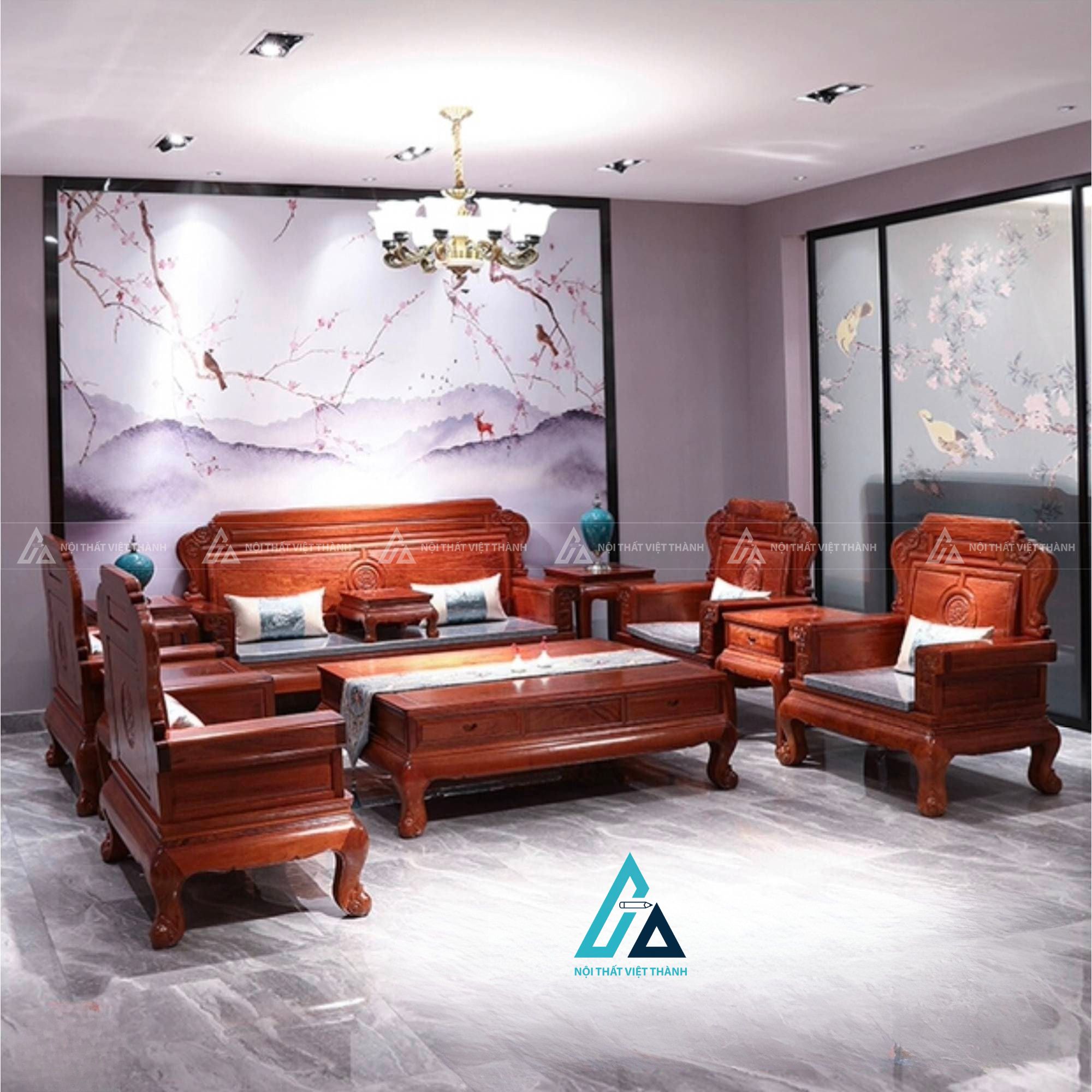 Bộ salon gỗ tay hộp thiết kế hiện đại cho phòng khách sang 1