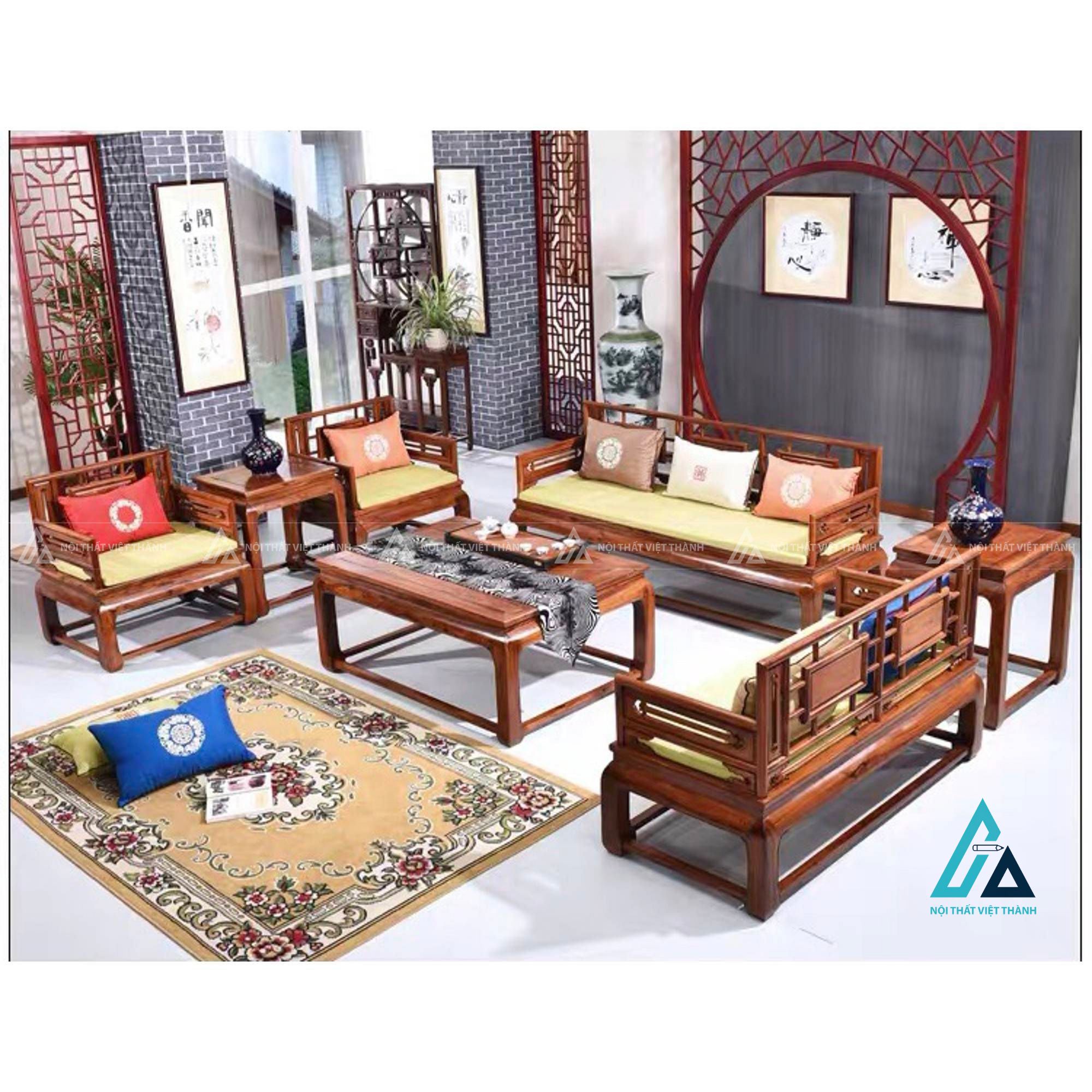 Bộ salon gỗ thiết kế chạm trổ tinh tế cho phòng khách sang trọng 3