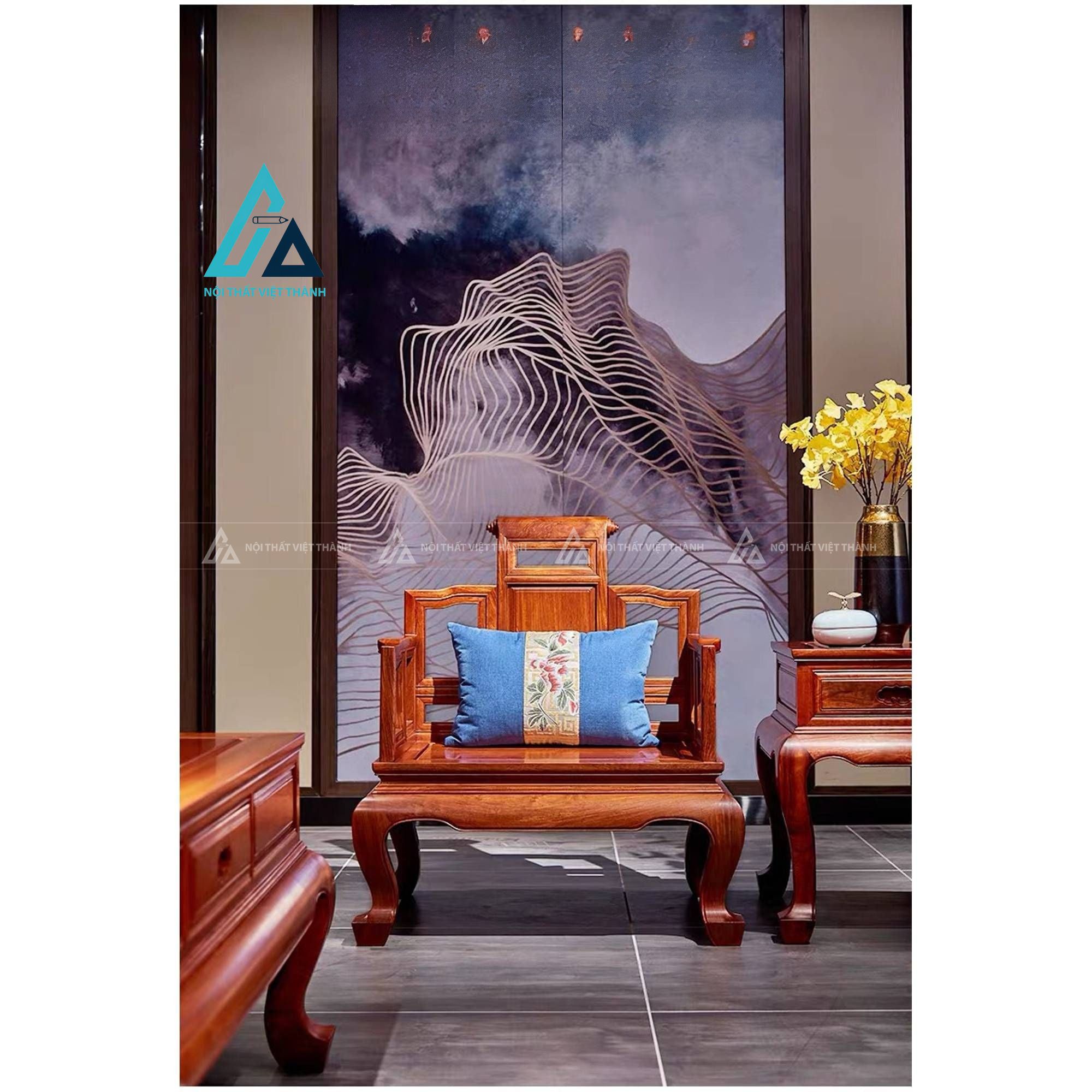 Bộ salon gỗ thiết kế cân đối sang trọng cho phòng khách đẹp 2