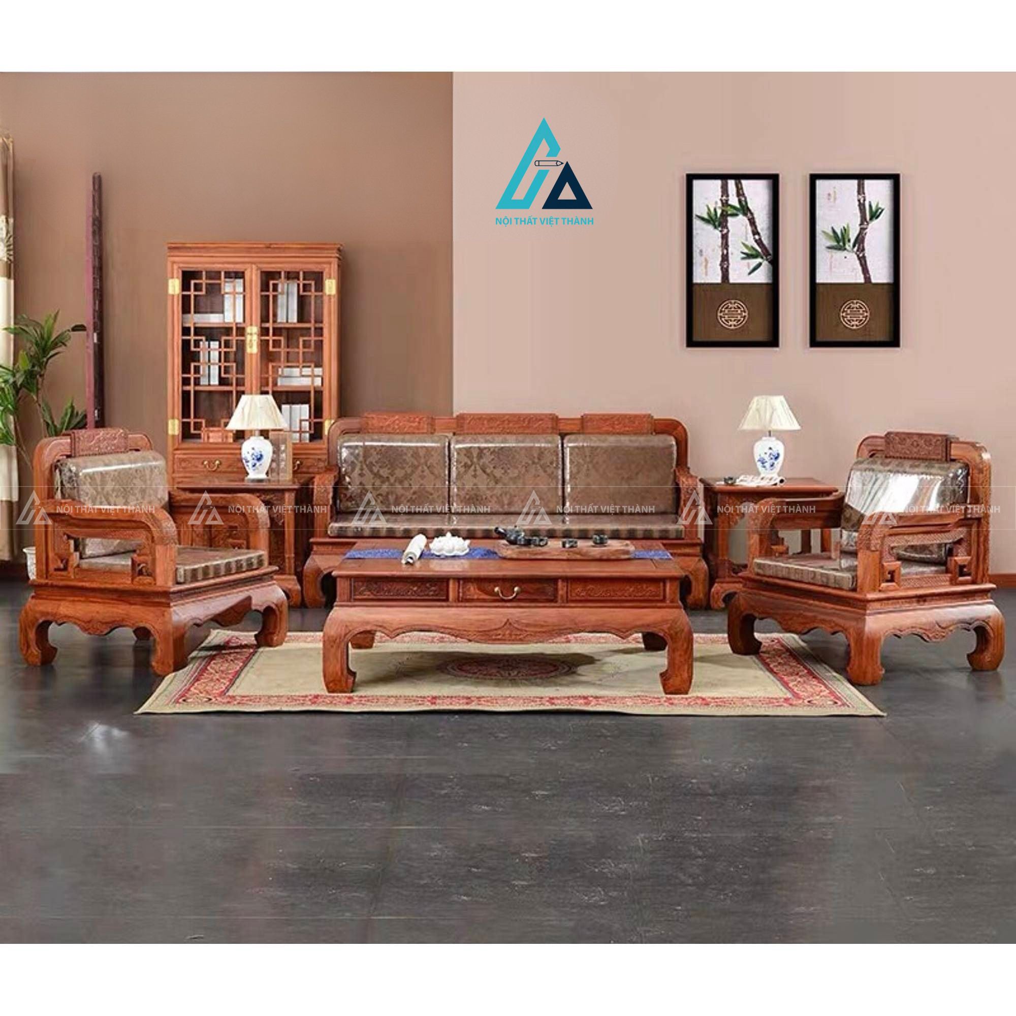 Bộ bàn ghế gỗ phòng khách sang trọng kiểu dáng quý tộc