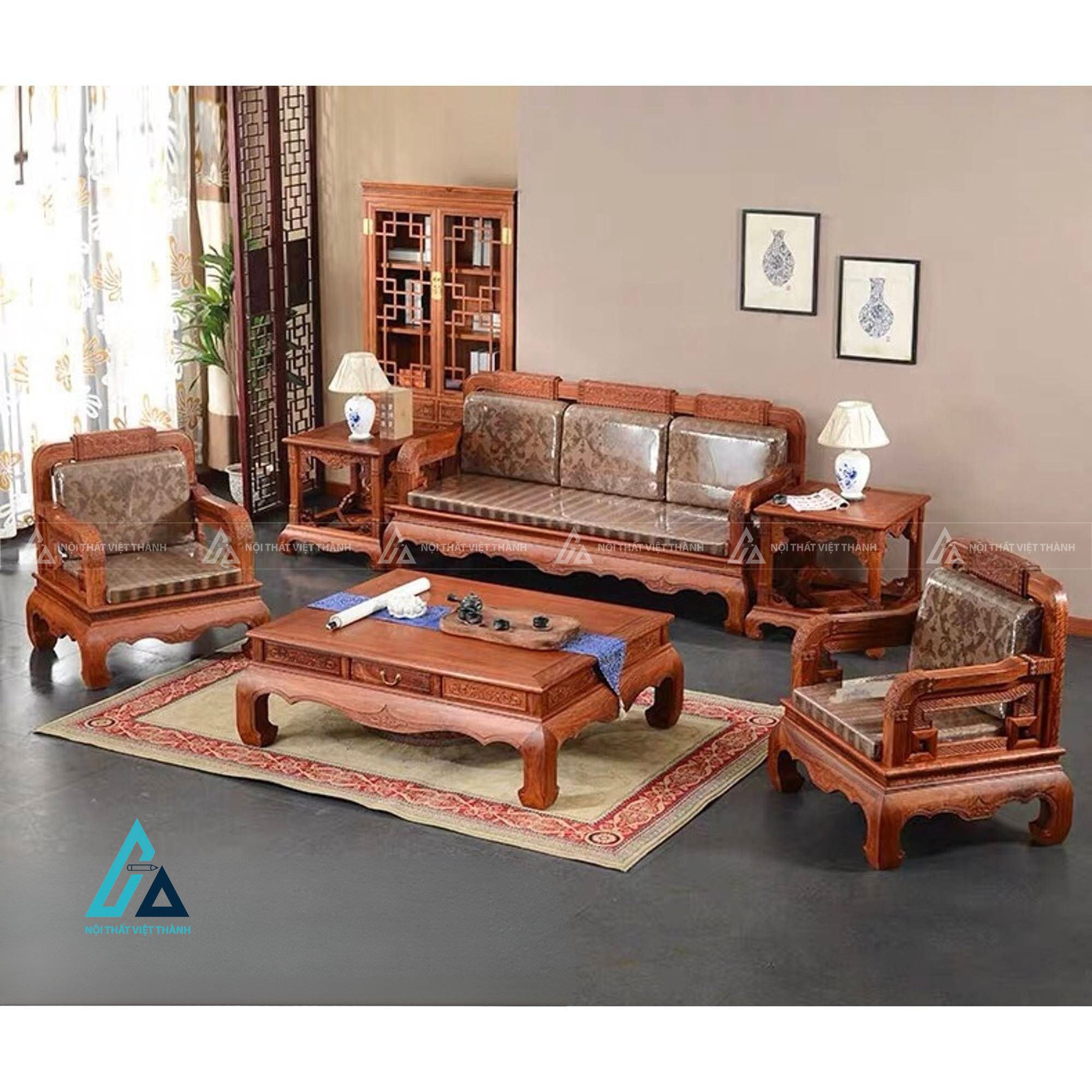 Bộ bàn ghế gỗ phòng khách sang trọng kiểu dáng quý tộc 5