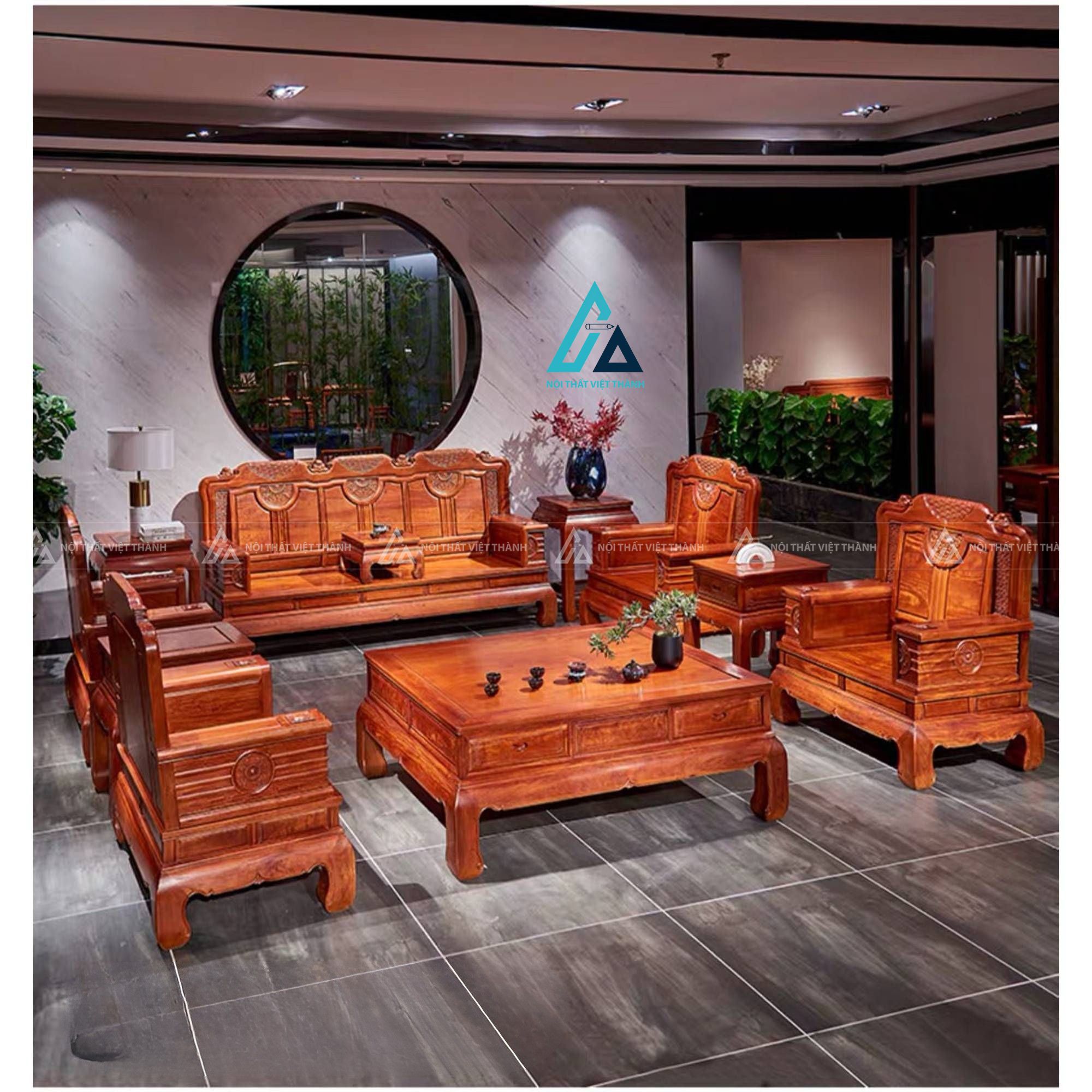 Bộ bàn ghế salon gỗ chạm khắc đẹp cho phòng khách hiện đại
