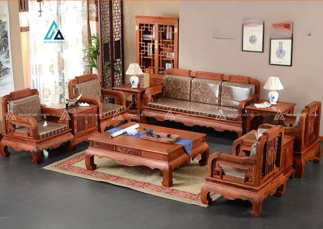 Bộ bàn ghế gỗ phòng khách sang trọng kiểu dáng quý tộc 7