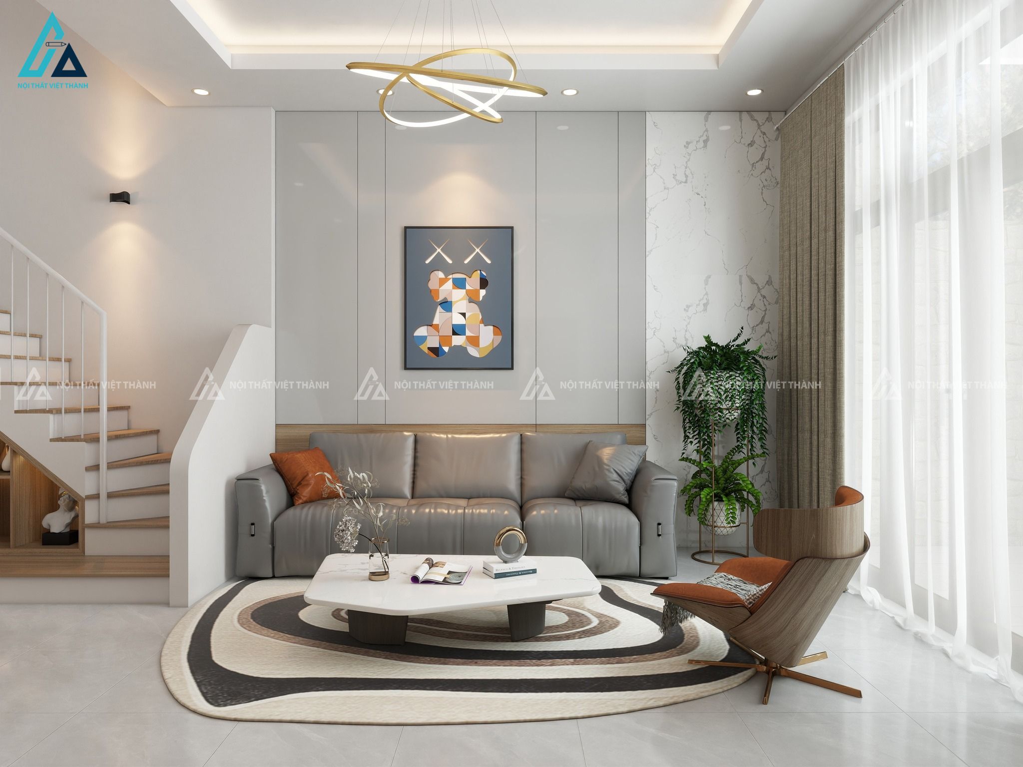 Mẫu sofa da xám tối giản nhưng thoải mái