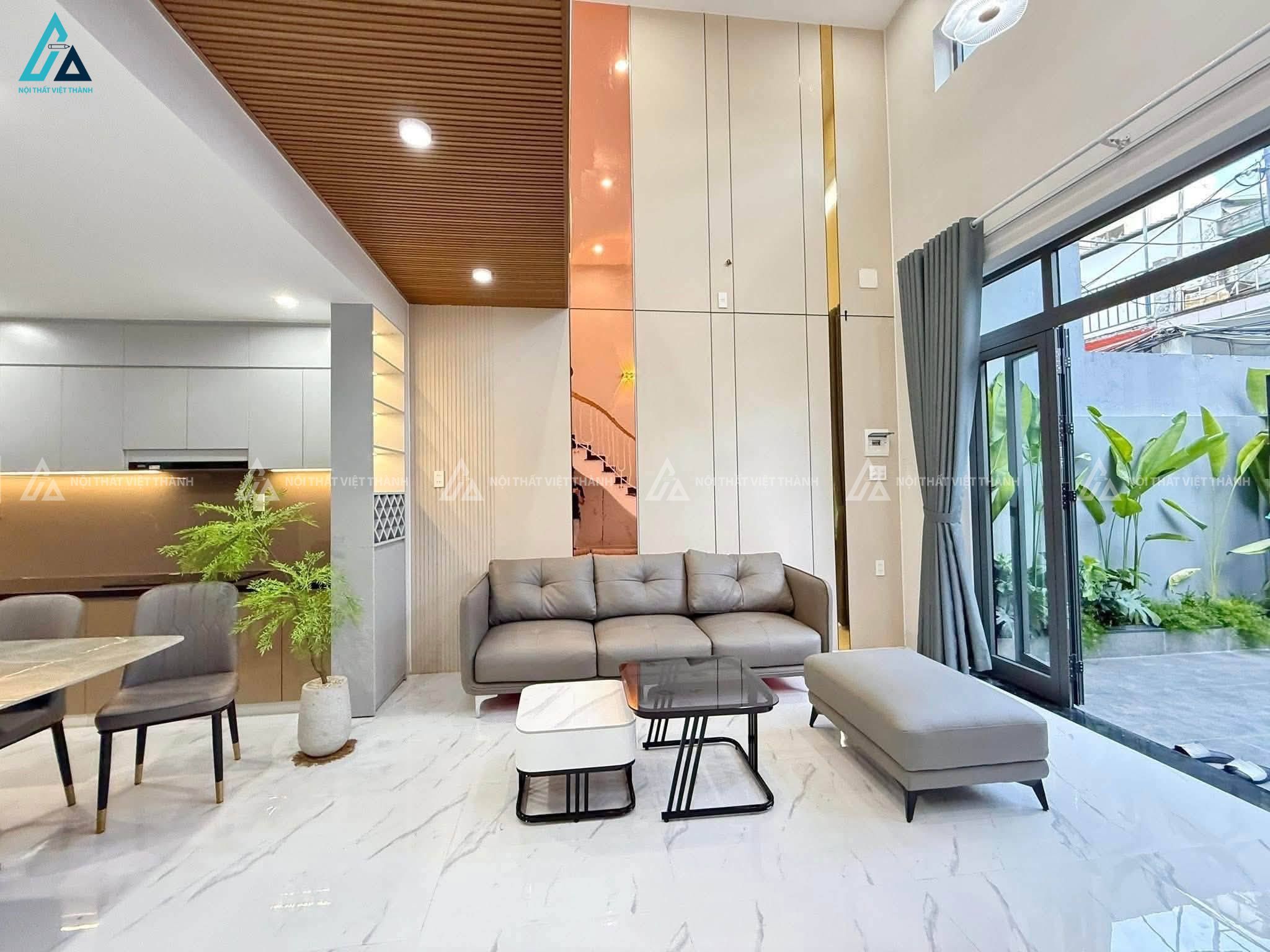 Mẫu sofa da với gam màu xám thanh lịch