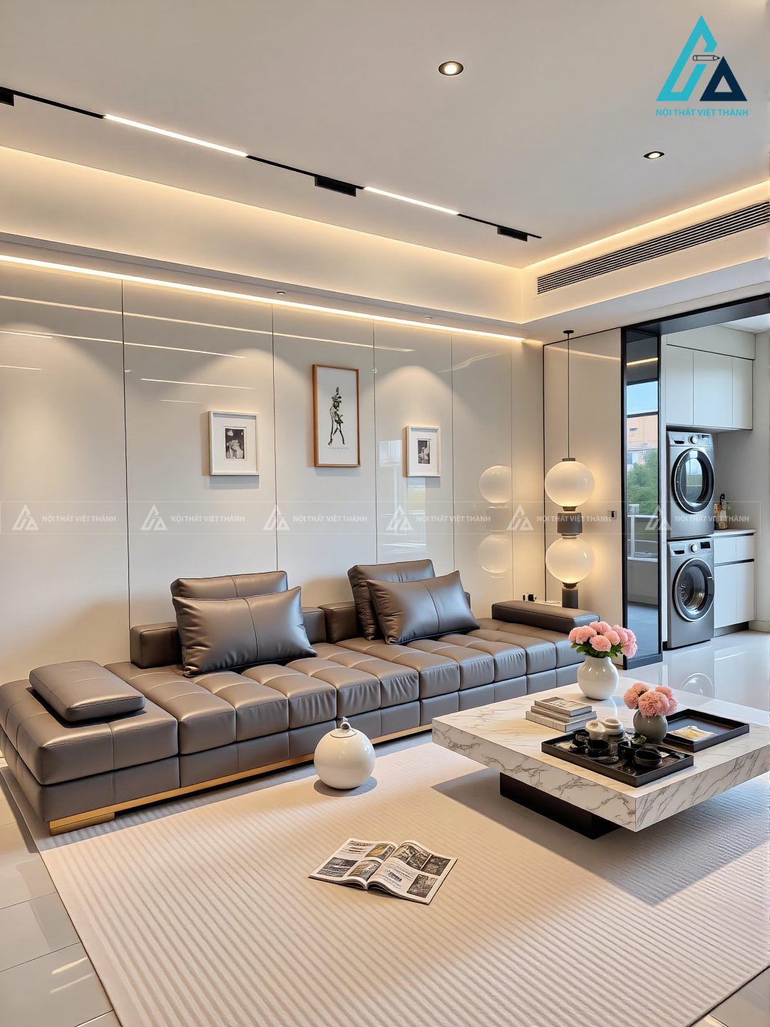 Mẫu sofa da với đường may ô tinh xảo