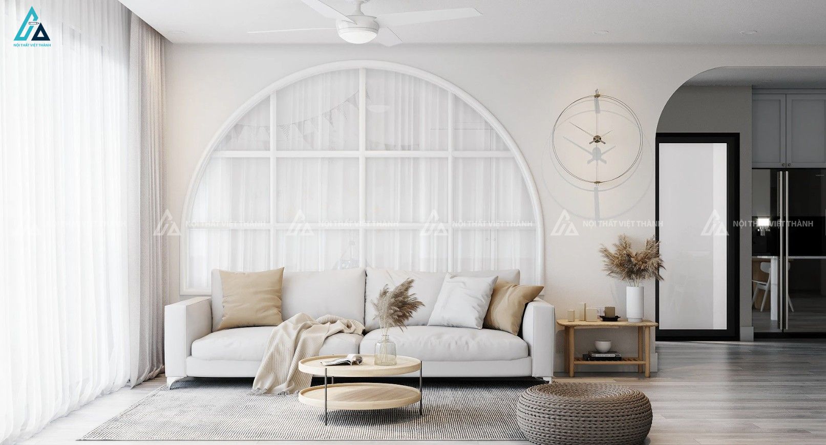 Mẫu sofa da trắng trẻ trung, nổi bật