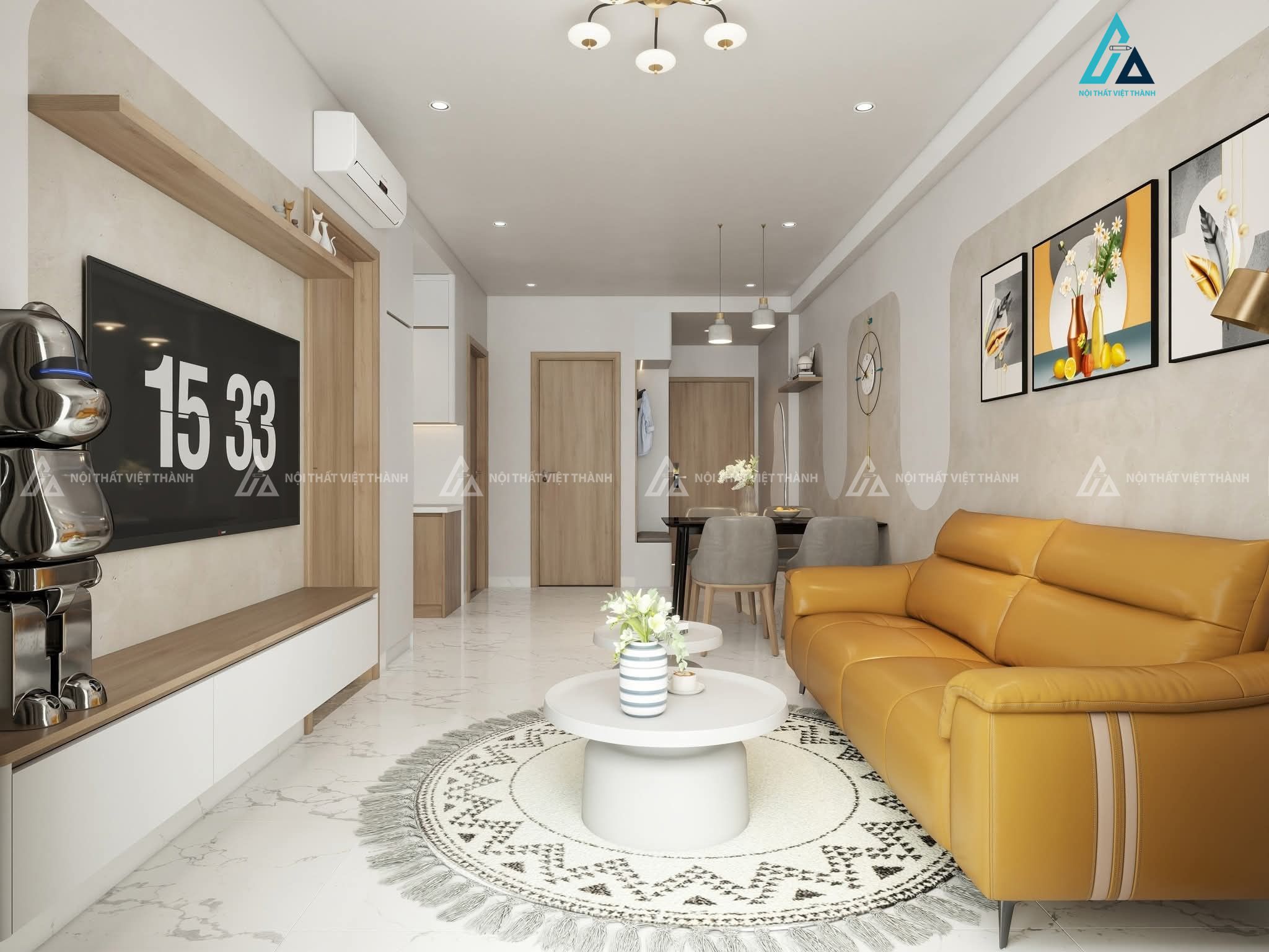 Mẫu sofa da vàng nổi bật, trẻ trung