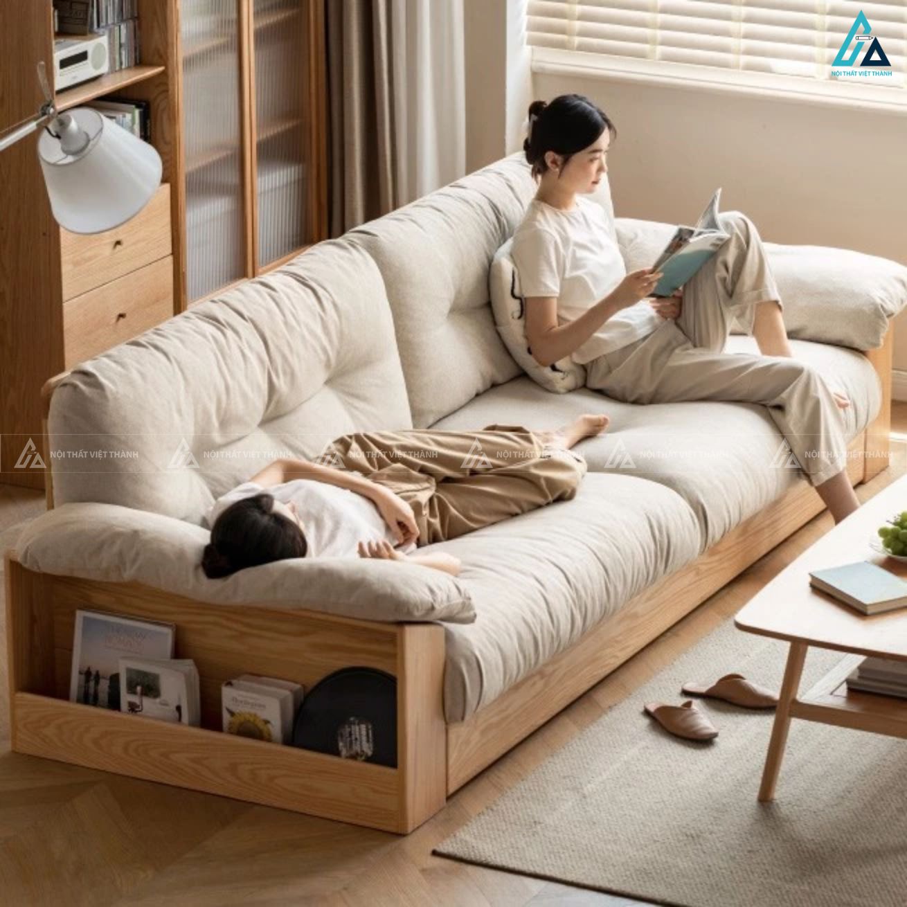 Sofa gỗ tích hợp kệ sách đa năng cho không gian sống tiện nghi 1