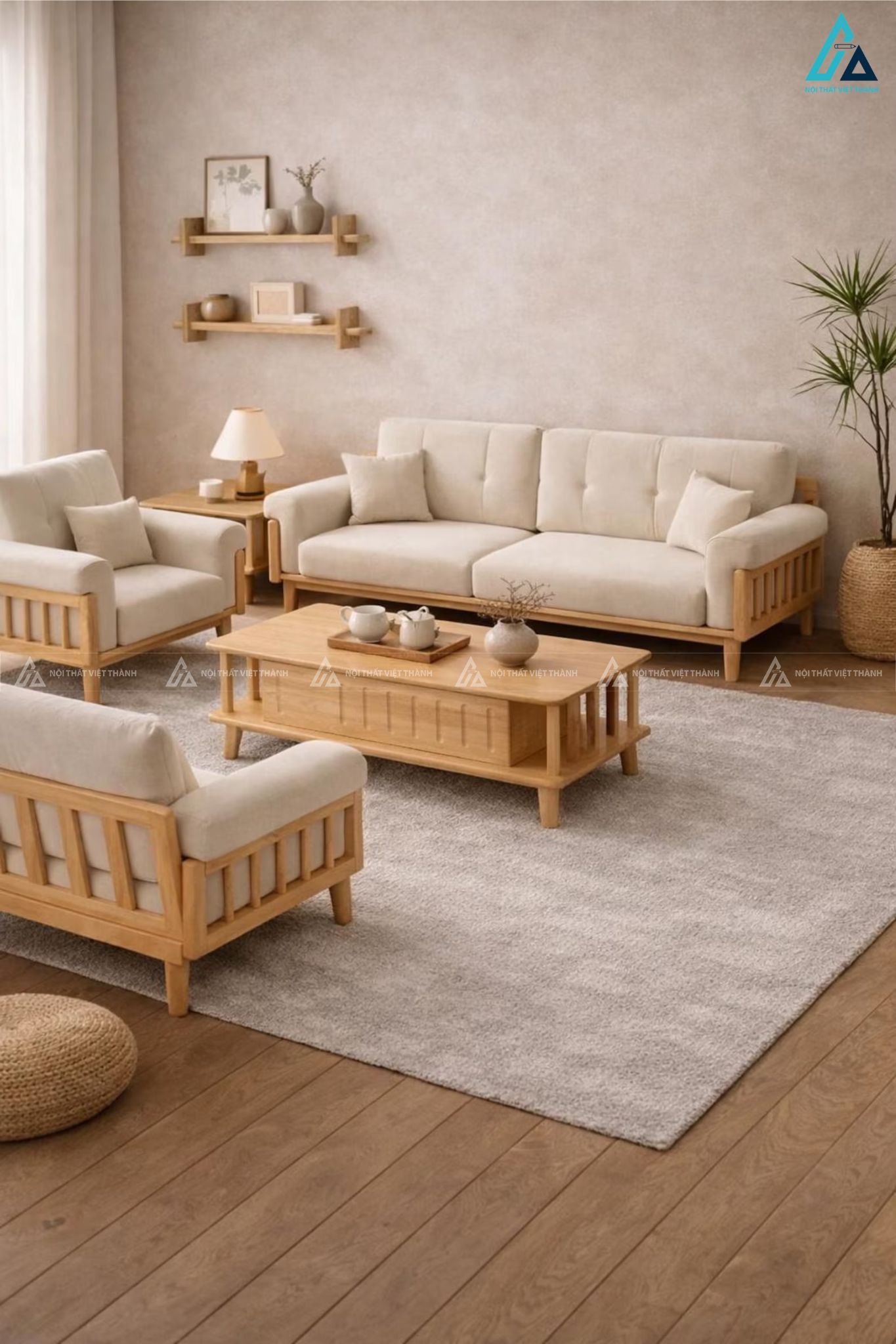 Bộ sofa gỗ chân cao kiểu dáng thanh thoát cho phòng khách 1
