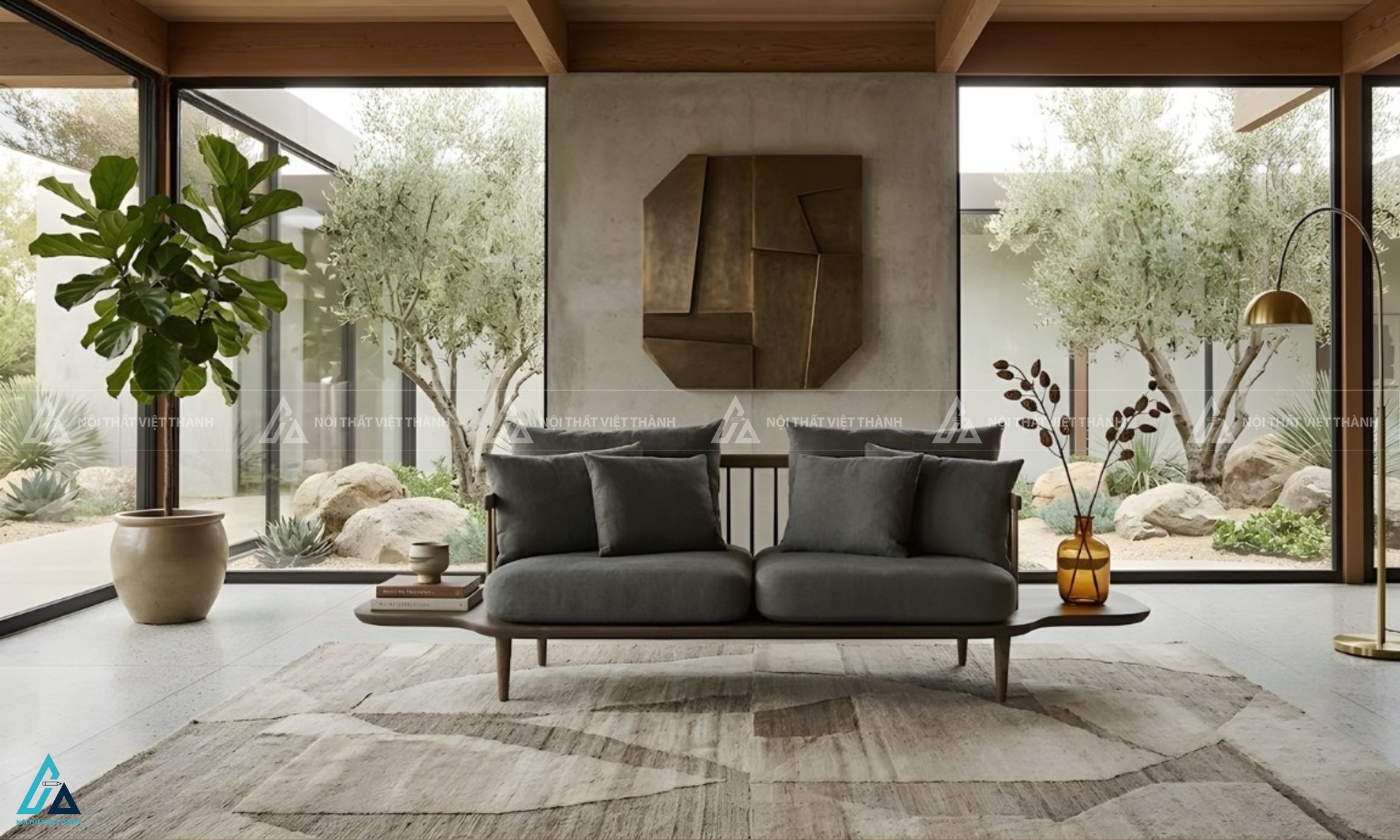 Sofa văng hiện đại tích hợp bàn cạnh tiện lợi cho phòng khách 1
