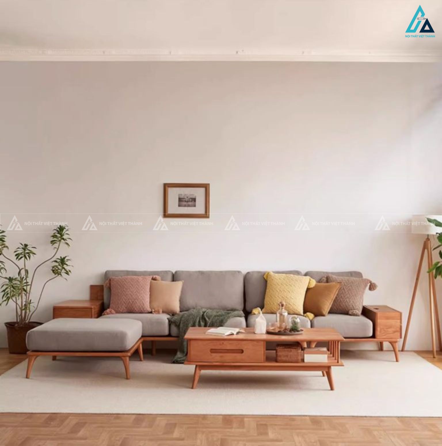 Sofa gỗ tích hợp hộc chứa đồ thông minh cho phòng khách gọn gàng 1