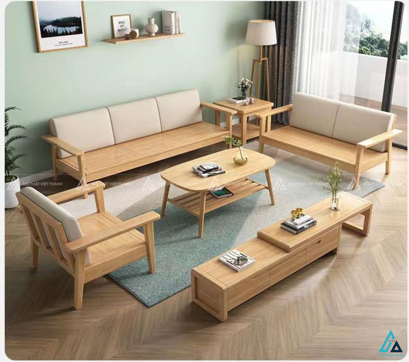 Sofa gỗ phong cách bắc âu thiết kế tinh tế cho phòng khách hiện đại 1