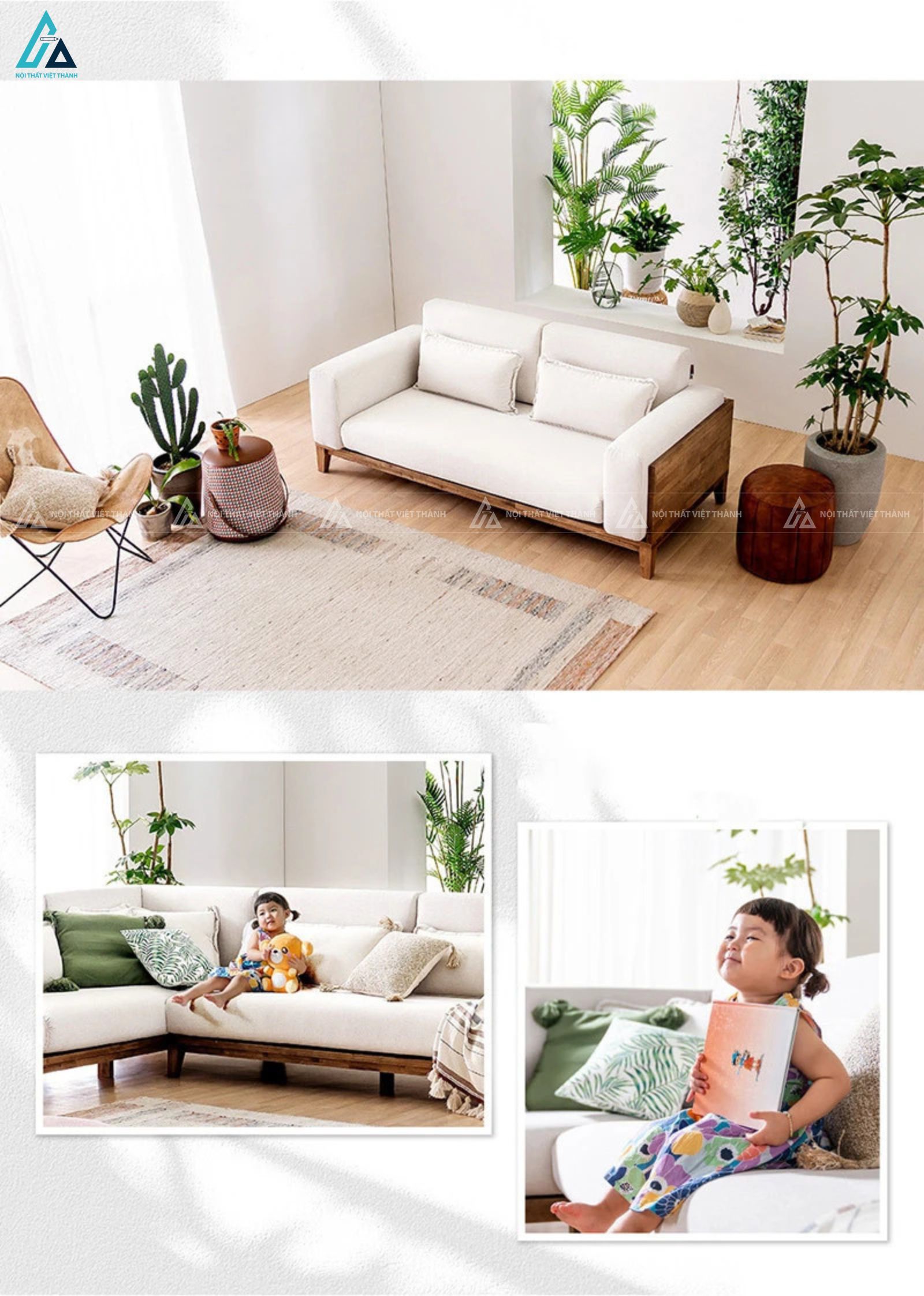 Sofa gỗ hình khối vững chãi tạo điểm nhấn thư giãn cho phòng khách 1
