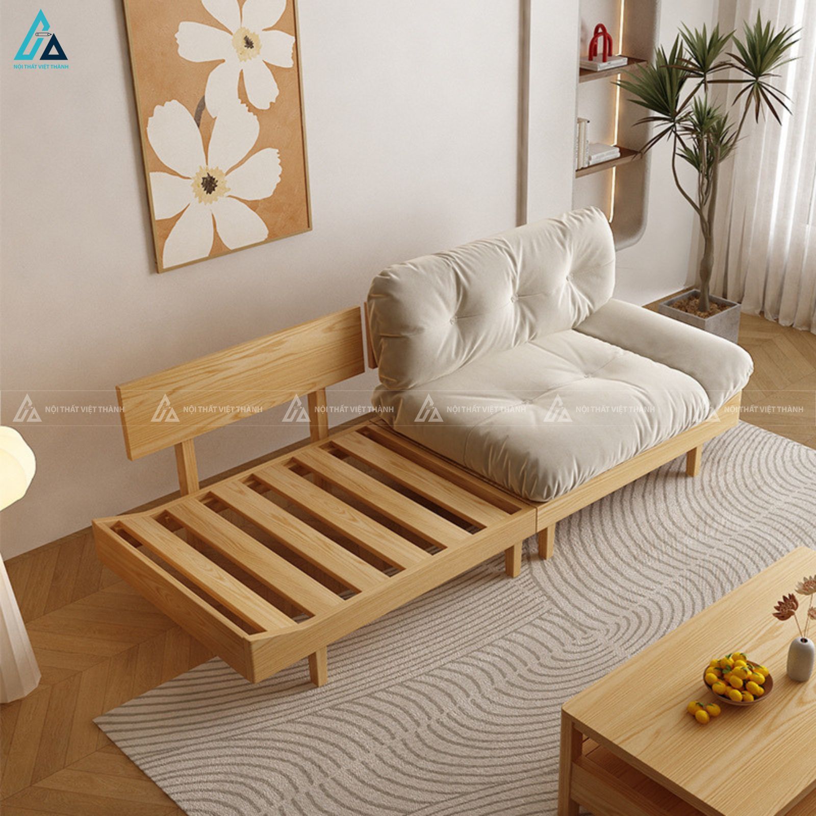 Sofa gỗ nệm bông phong cách nhật bản tối giản tinh tế sang trọng 1