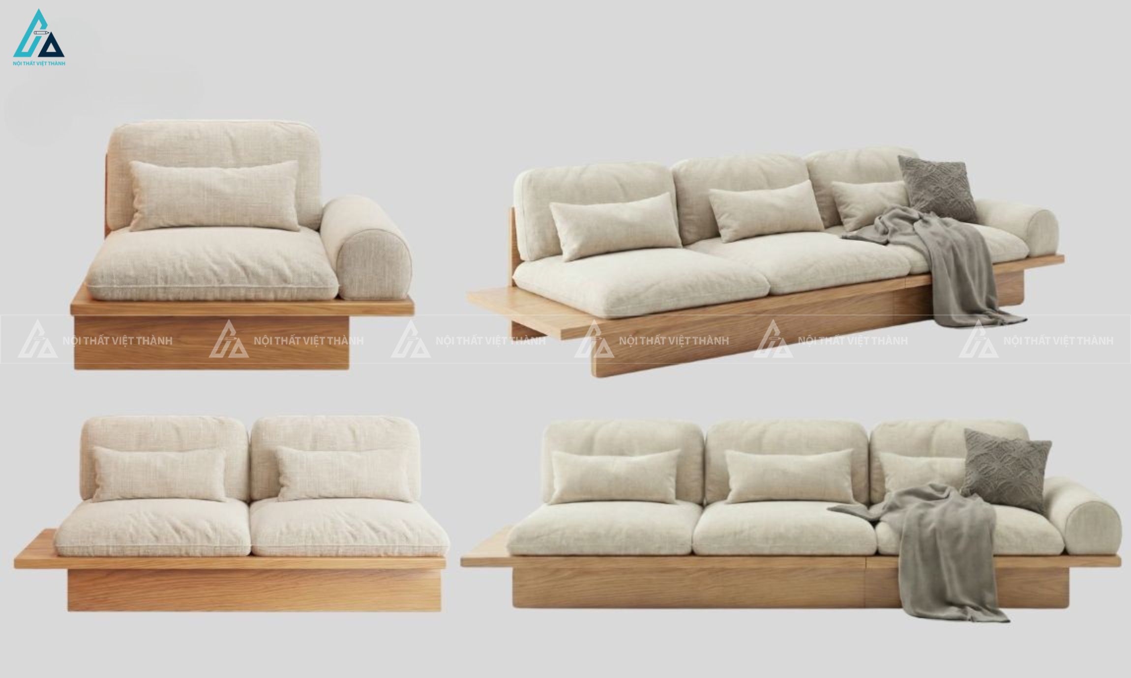 Sofa gỗ tối giản thiết kế dạng bệt sang trọng cho phòng khách 2
