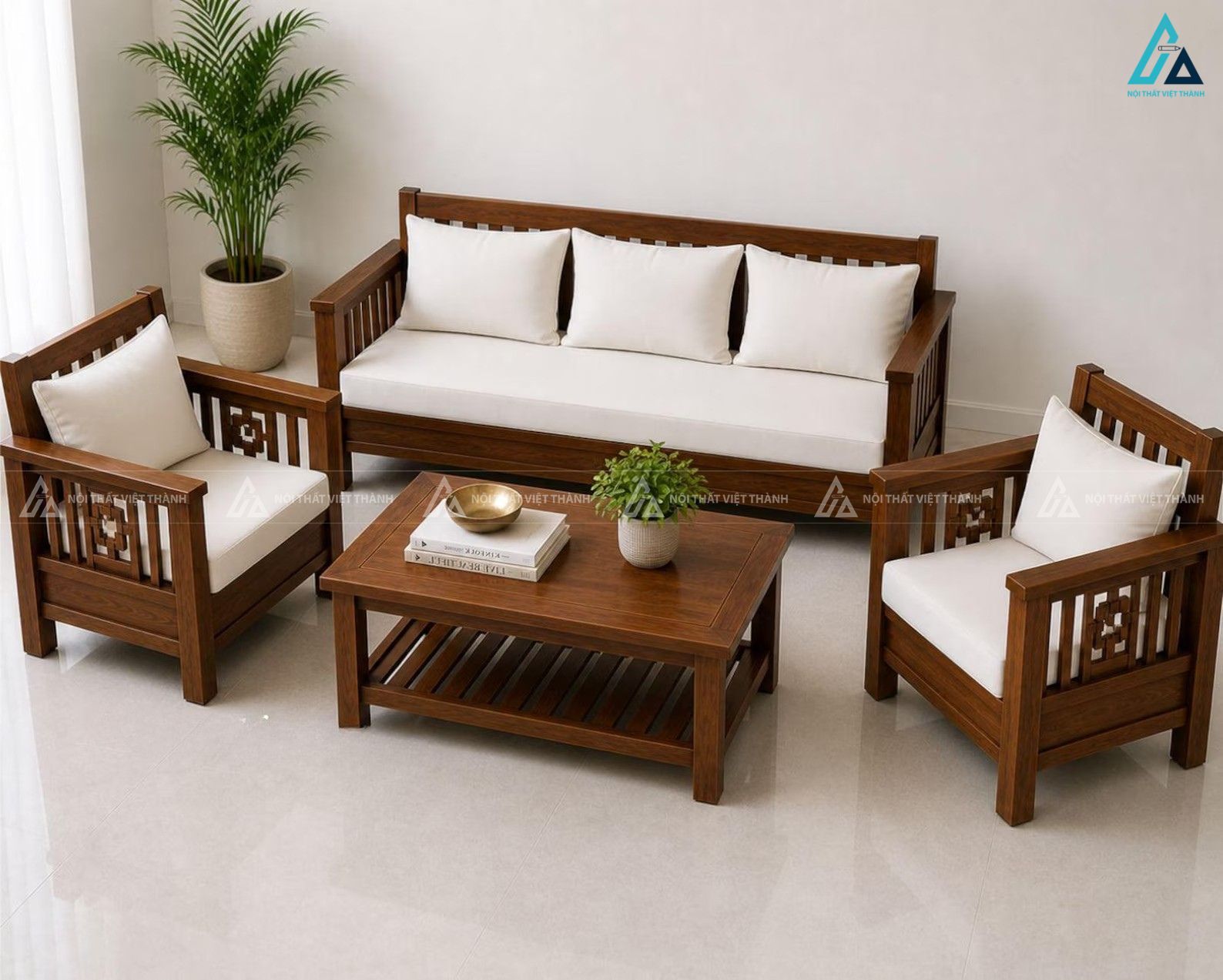 Bộ bàn ghế sofa gỗ hiện đại tối giản cho phòng khách sang trọng 1