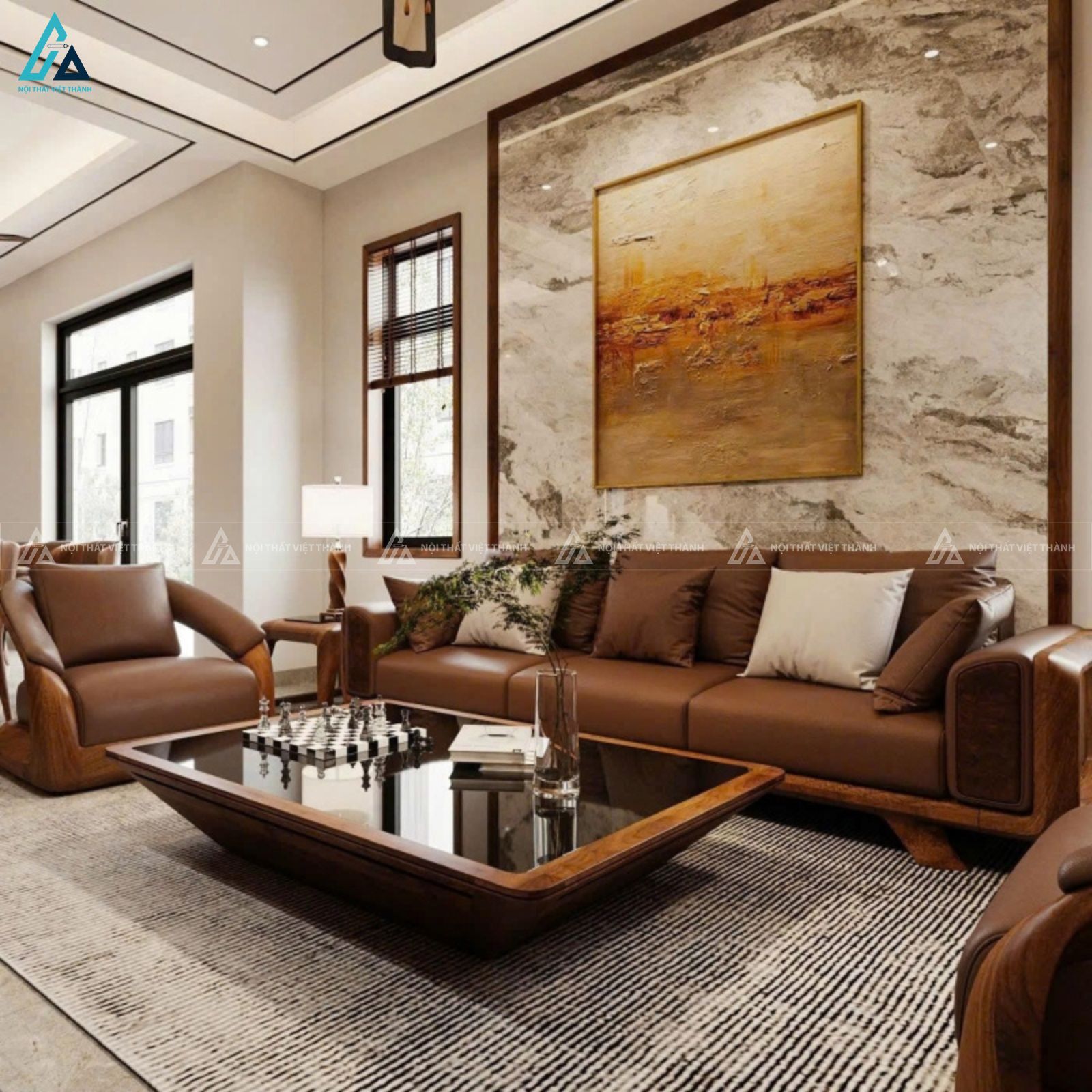 Bộ sofa tay vịn cách điệu thiết kế chân khối hiện đại sang 1