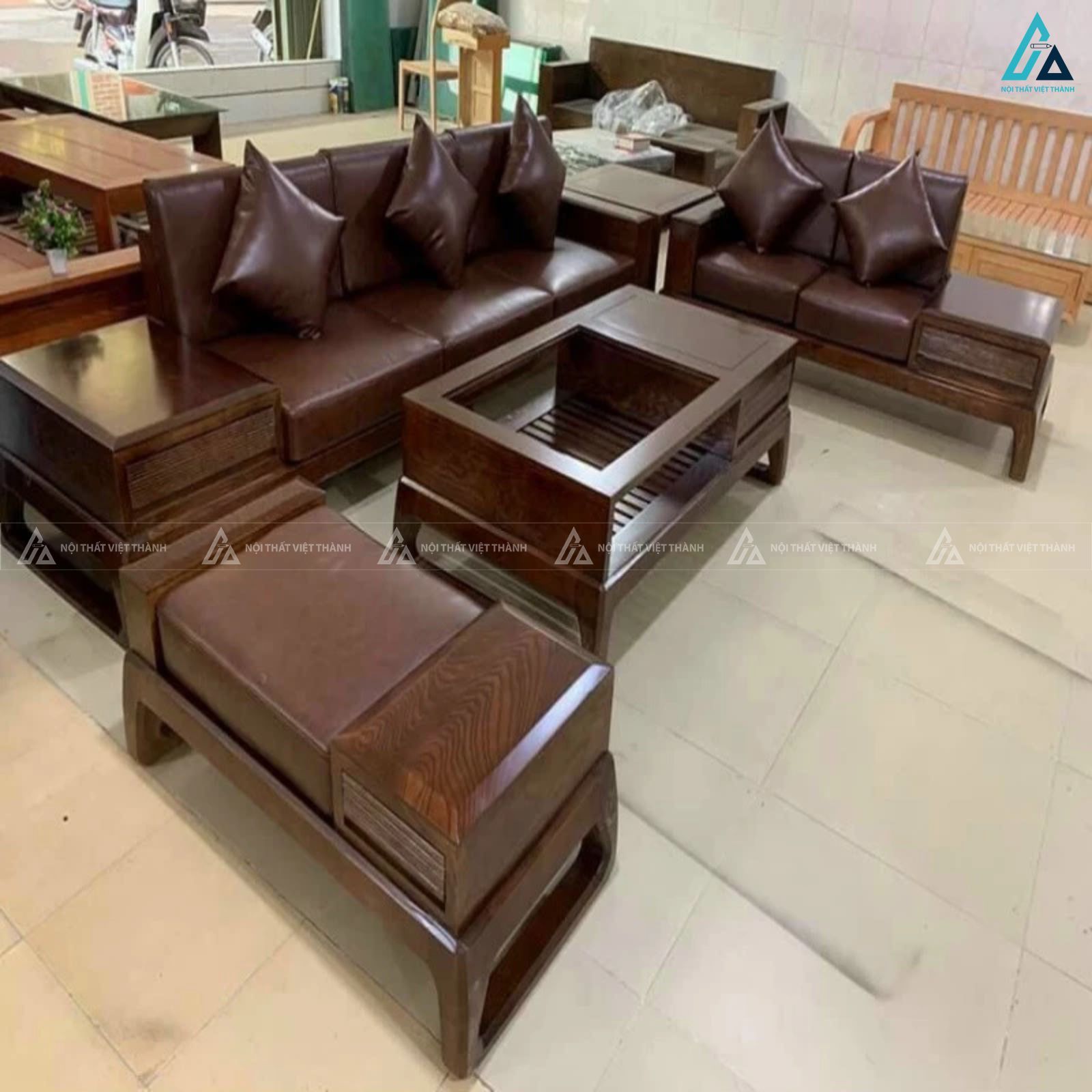 Bộ sofa gỗ góc chữ l thiết kế bề thế sang trọng cho phòng khách 1
