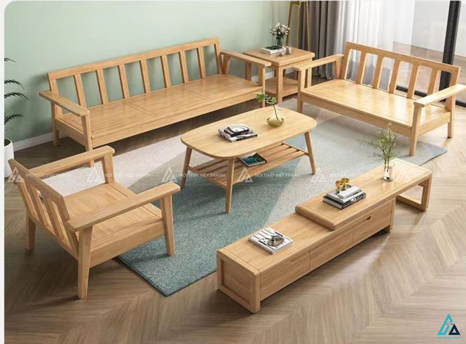Sofa gỗ phong cách bắc âu thiết kế tinh tế cho phòng khách hiện đại