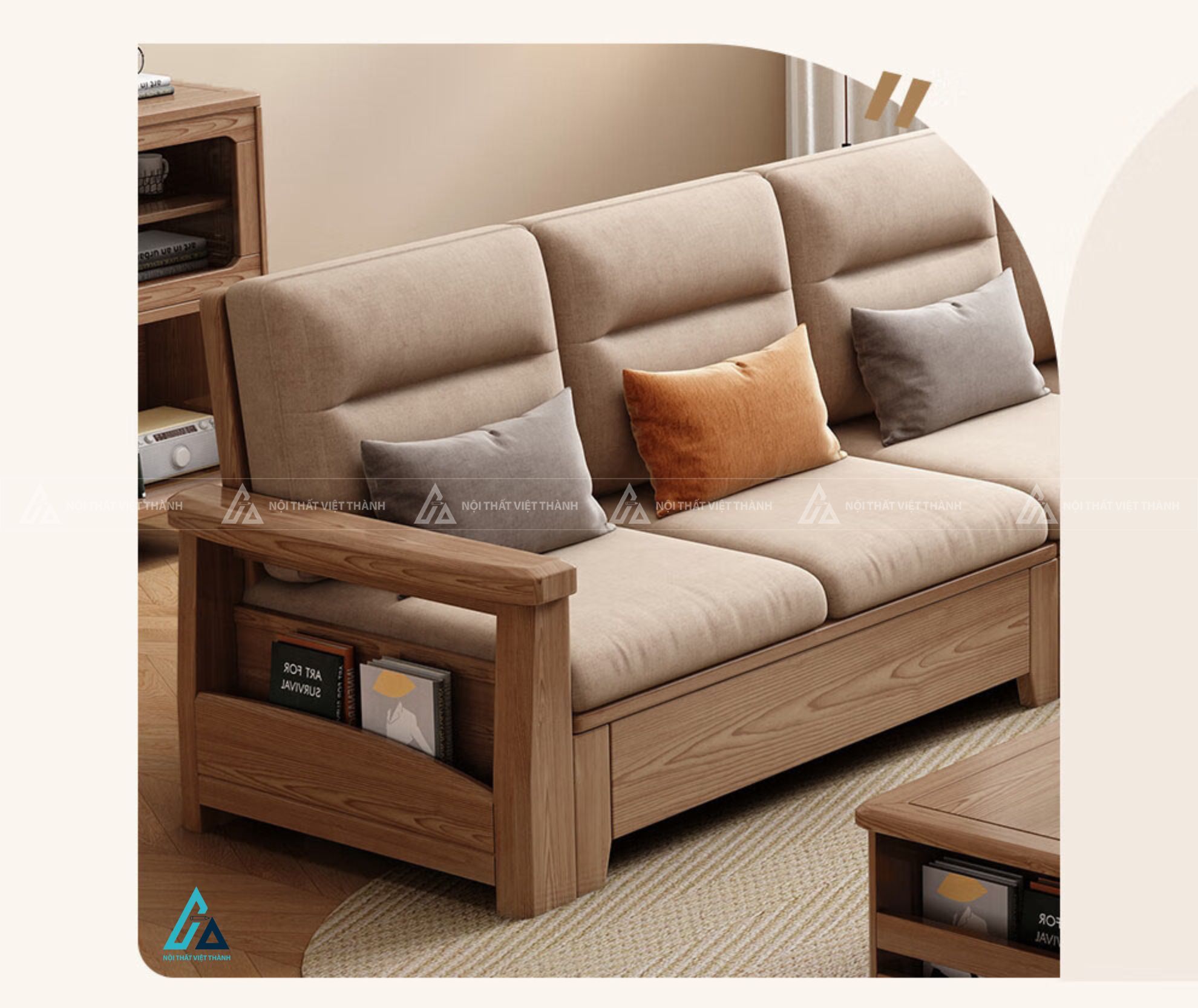 Bộ sofa gỗ hiện đại kết hợp bàn trà thông minh cho phòng khách 2