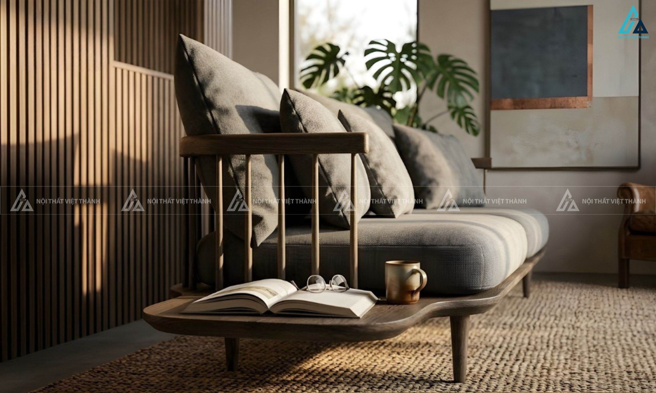 Sofa văng hiện đại tích hợp bàn cạnh tiện lợi cho phòng khách 2