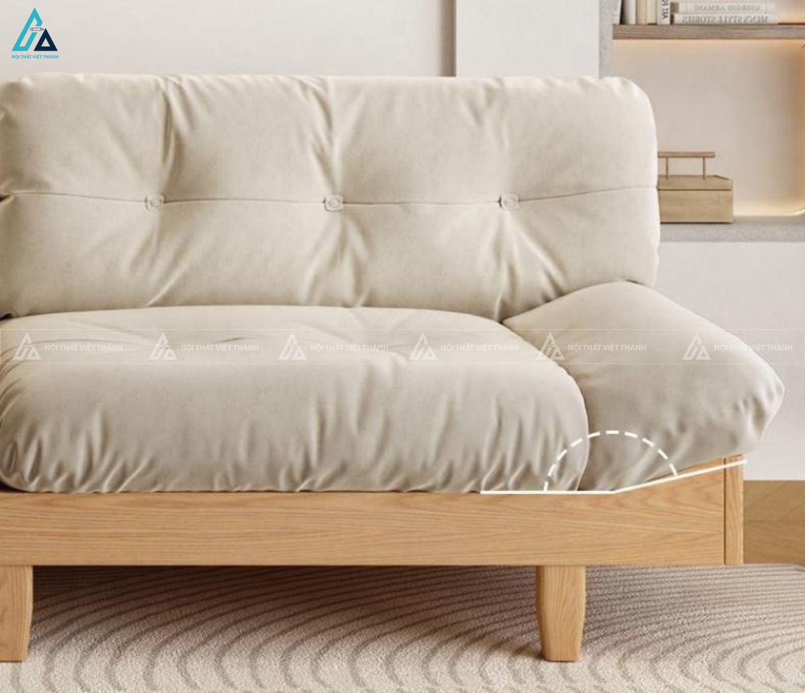 Sofa gỗ nệm bông phong cách nhật bản tối giản tinh tế sang trọng 2